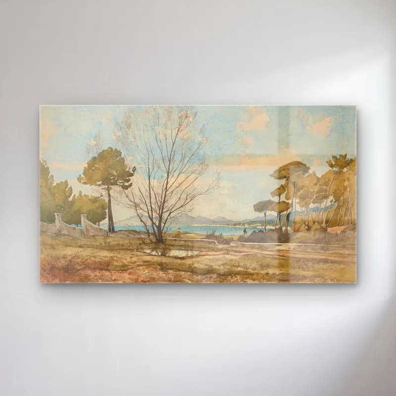 Henri-Joseph Harpignies – Vue du golfe de Juan-les-Pins près d’Antibes cam tablo — Henri-Joseph Harpignies – Vue du golfe de Juan-les-Pins près d’Antibes — suluboya i̇talyan sahili