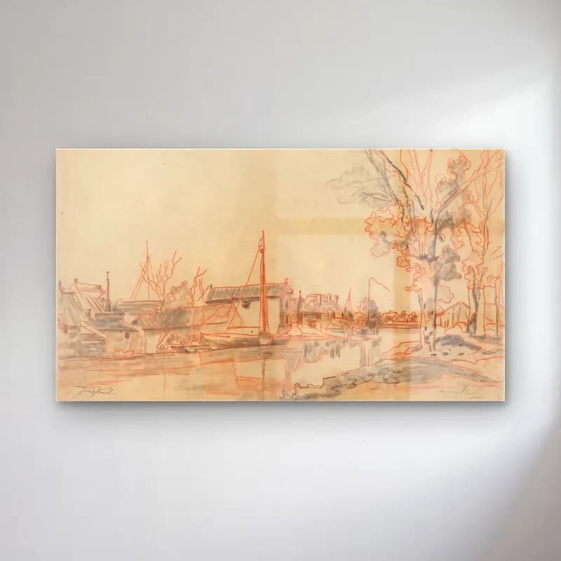 Johan Barthold Jongkind – Bords de Canal cam tablo — Johan Barthold Jongkind – Bords de Canal — karakalem liman ve tekneler