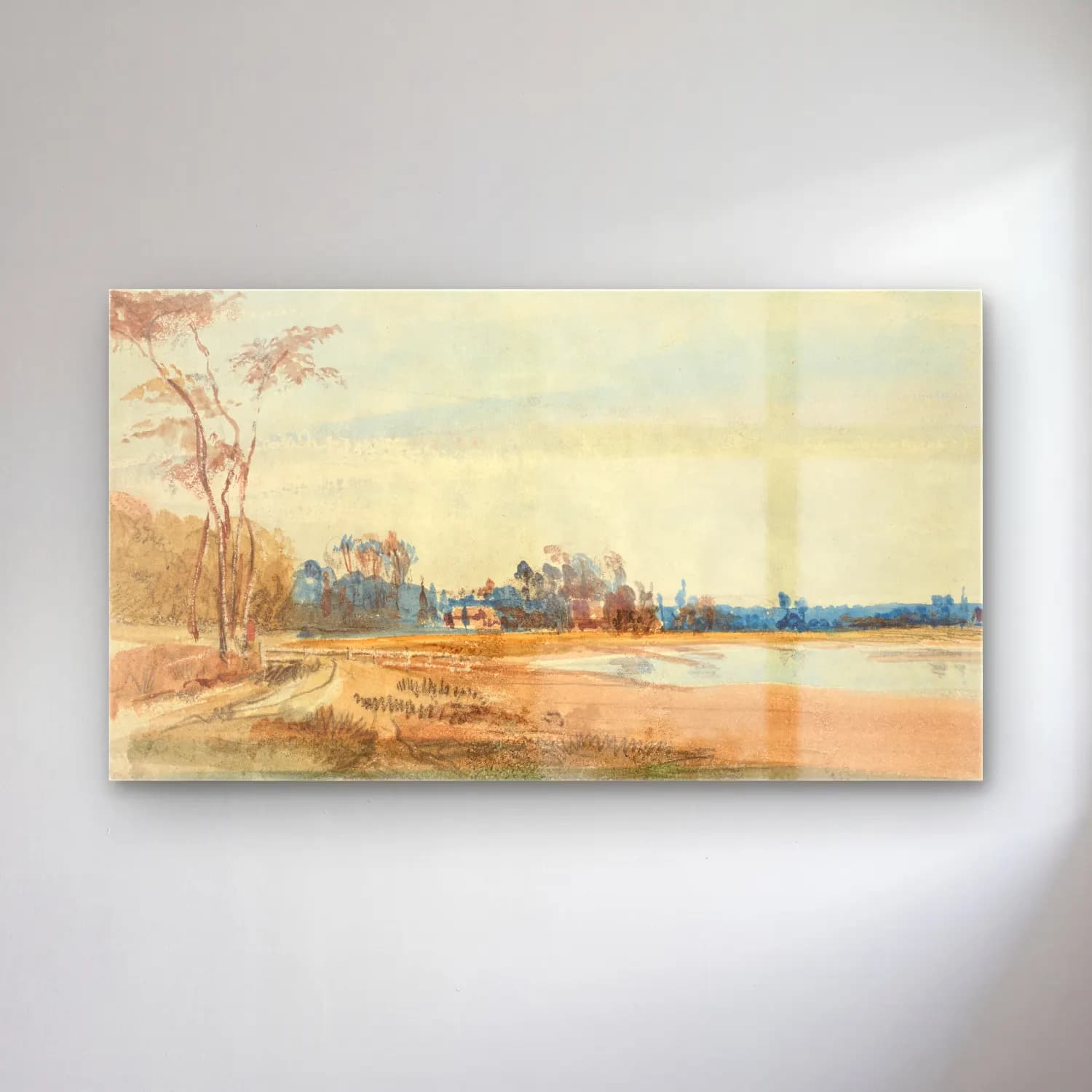 Richard Parkes Bonington – The Salt Marshes near Trouville cam tablo — Richard Parkes Bonington – The Salt Marshes near Trouville — suluboya kırda nehir