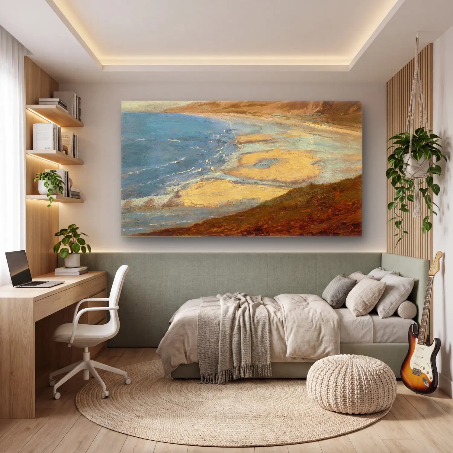 Empresyonist Dalgalı Sahil – Pastel Tonlar cam tablo — genç odasında