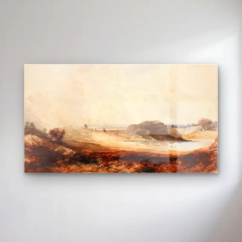 Thomas Moran – Alpine Landscape cam tablo — Thomas Moran – Alpine Landscape — suluboya sahilde i̇nsanlar
