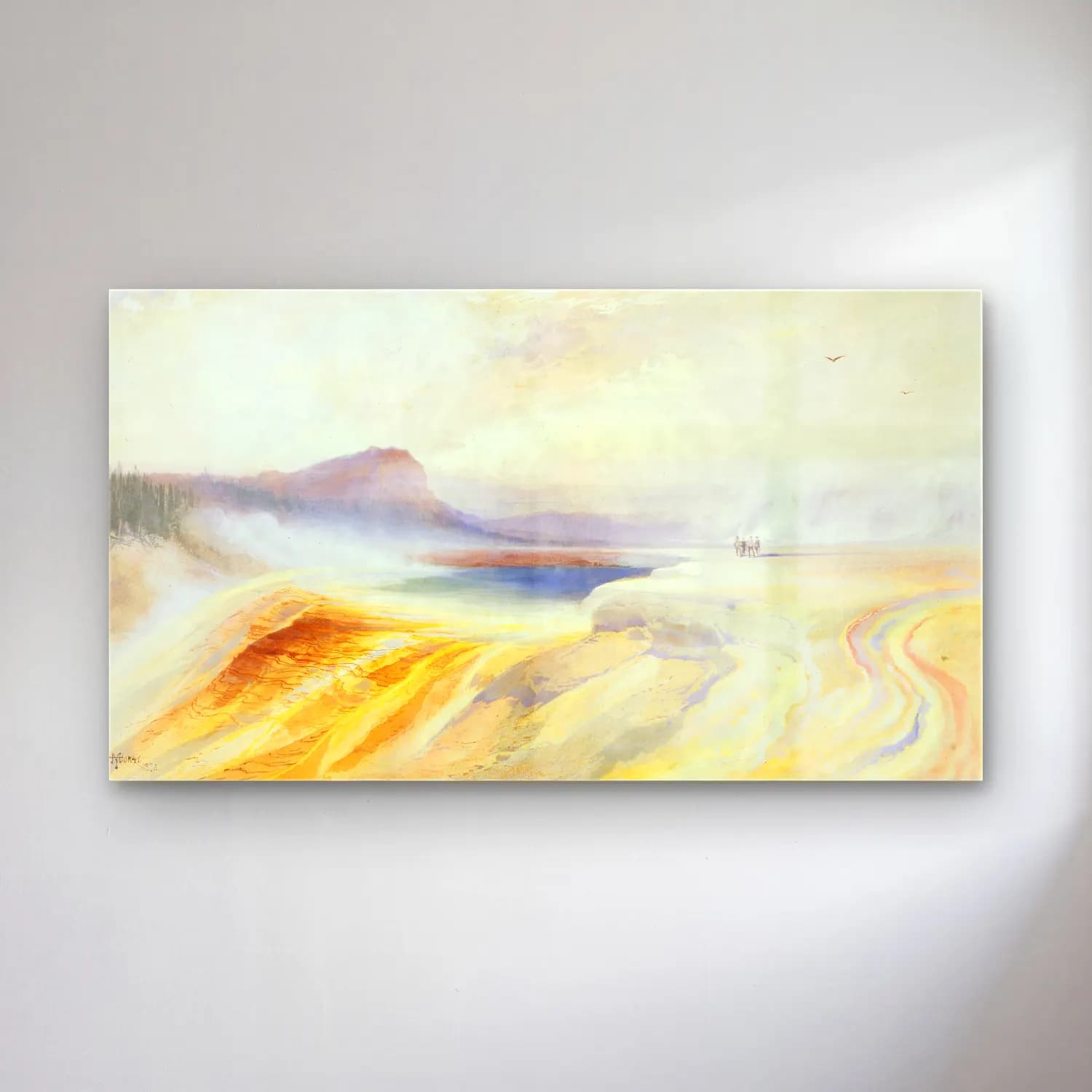 Thomas Moran – Great Blue Spring of the Lower Geyser Basin, Firehole… cam tablo — Thomas Moran – Great Blue Spring of the Lower Geyser Basin, Firehole… — suluboya soyut manzara
