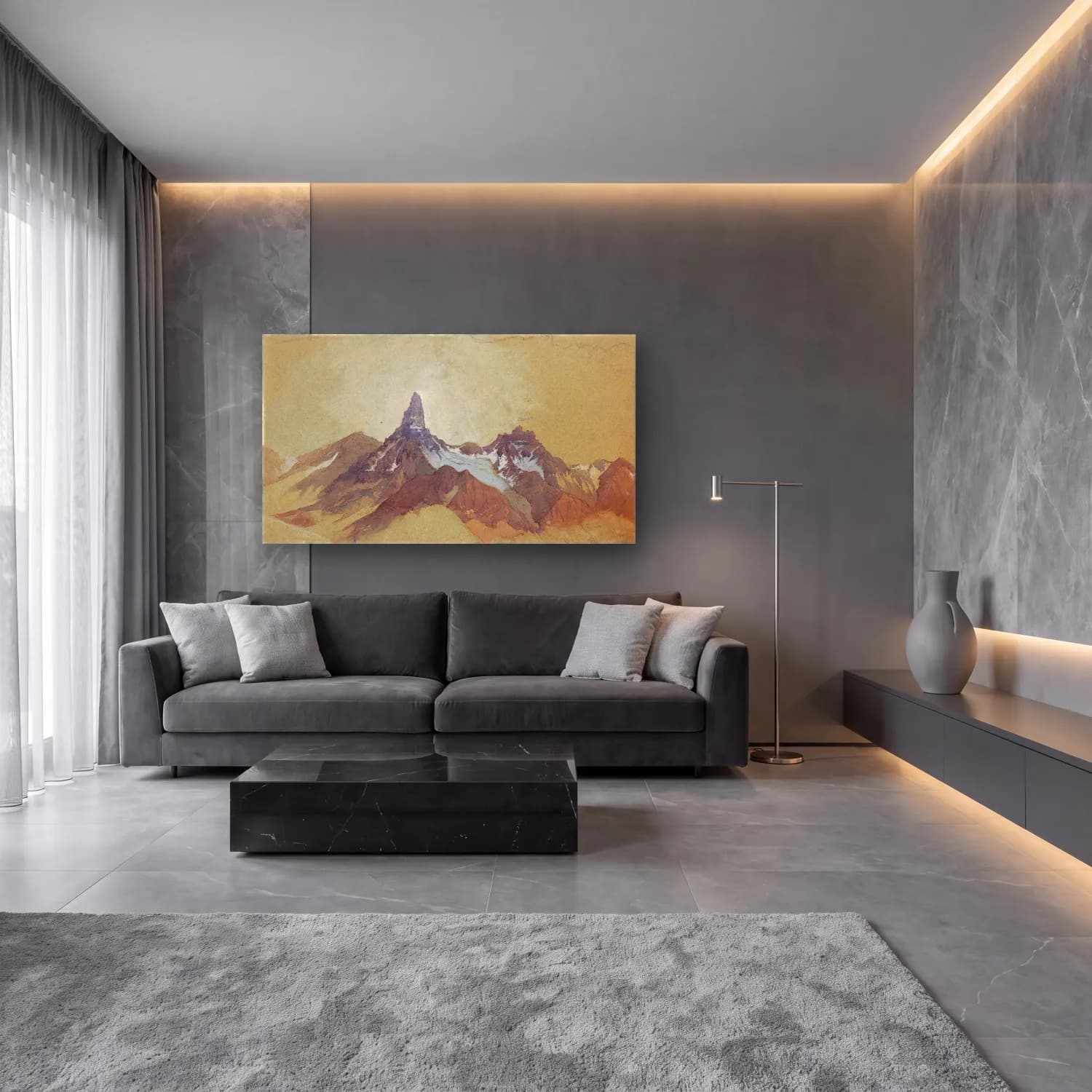 Thomas Moran – Index Peak, Clark’s Fork, Wyoming cam tablo — lüks salon duvarında