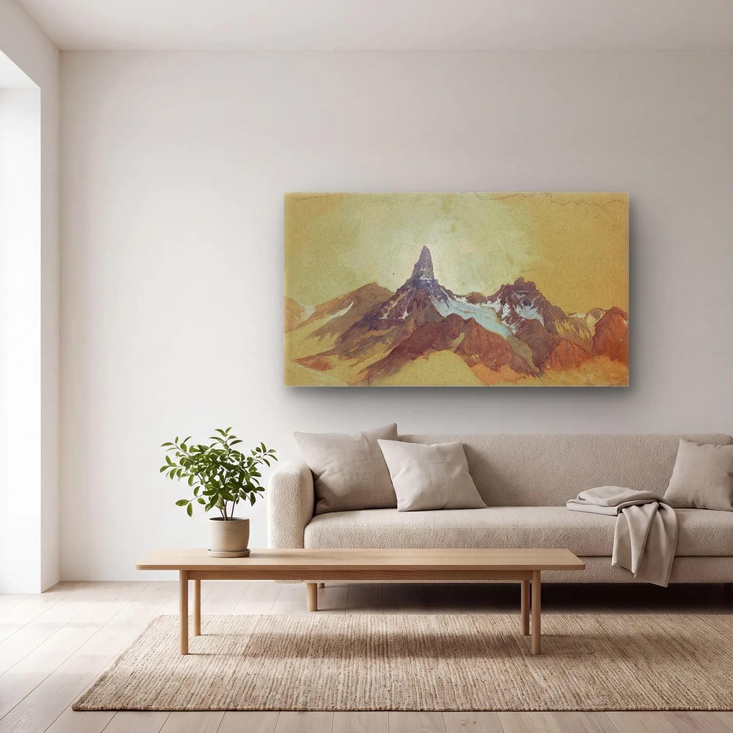 Thomas Moran – Index Peak, Clark’s Fork, Wyoming cam tablo — açık renk salonda