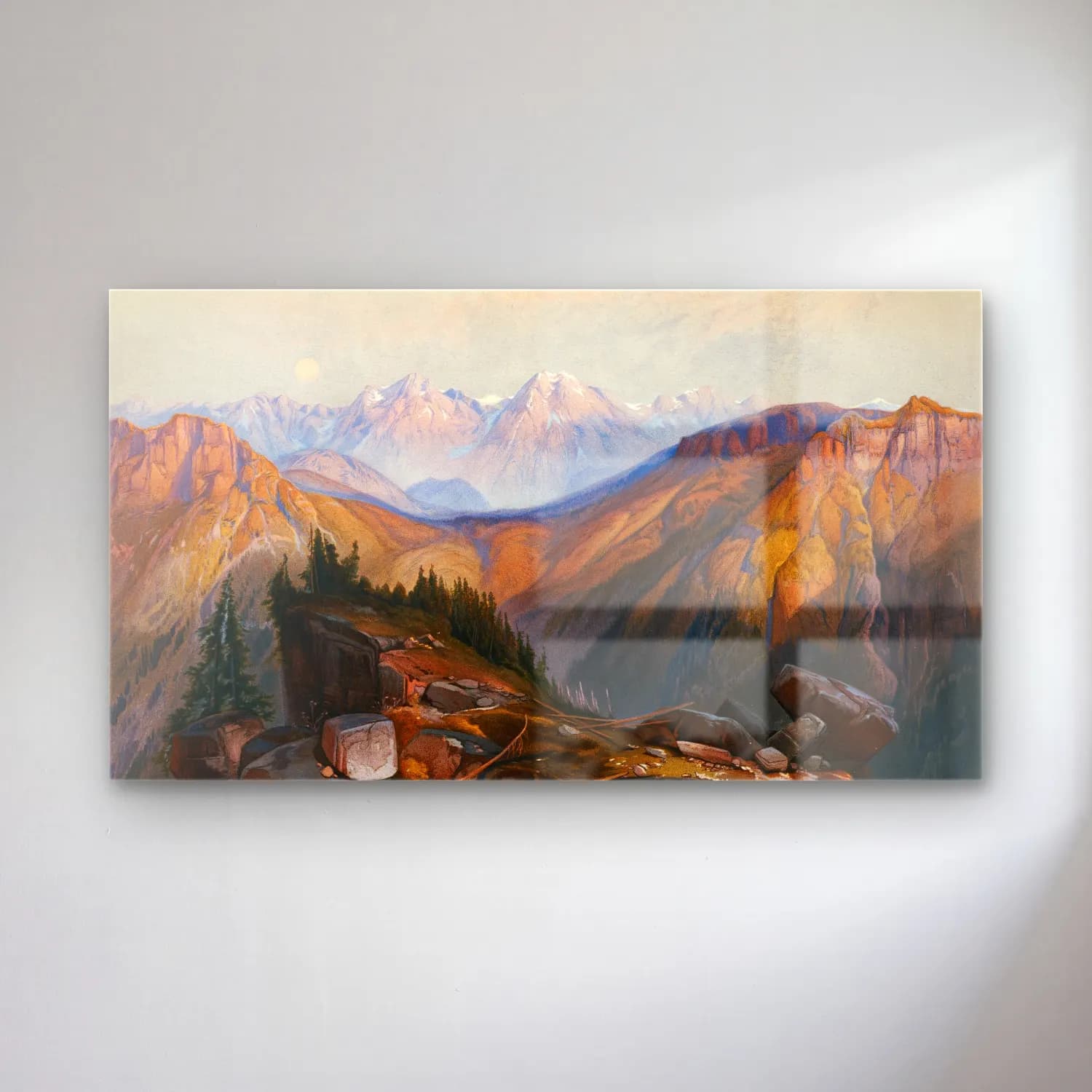 Thomas Moran – Lower Yellowstone Range (ca. 1875) cam tablo — Thomas Moran – Lower Yellowstone Range (ca. 1875) — yağlı boya dağ manzarası