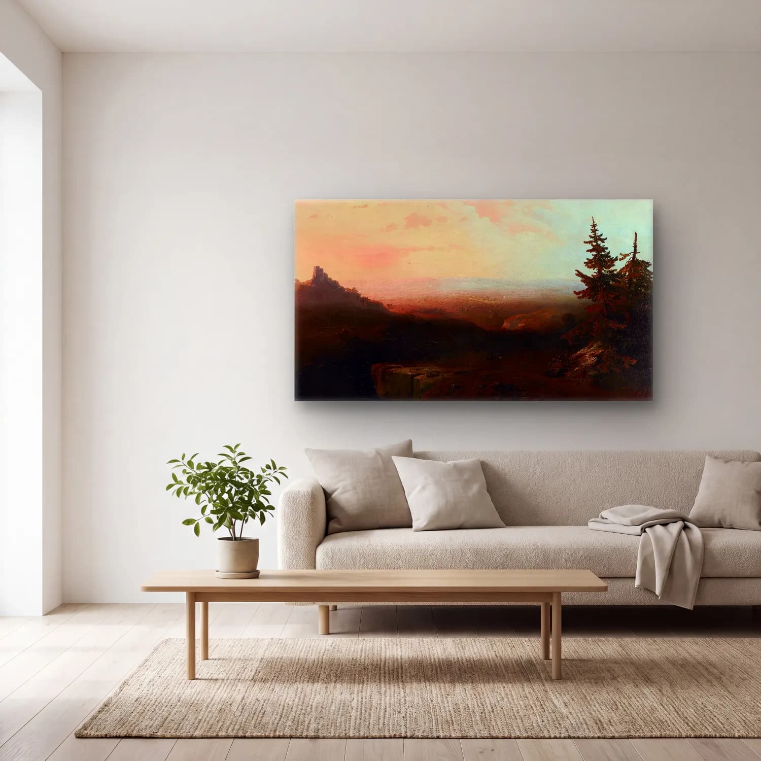 Thomas Moran – Mountain Scene cam tablo — açık renk salonda