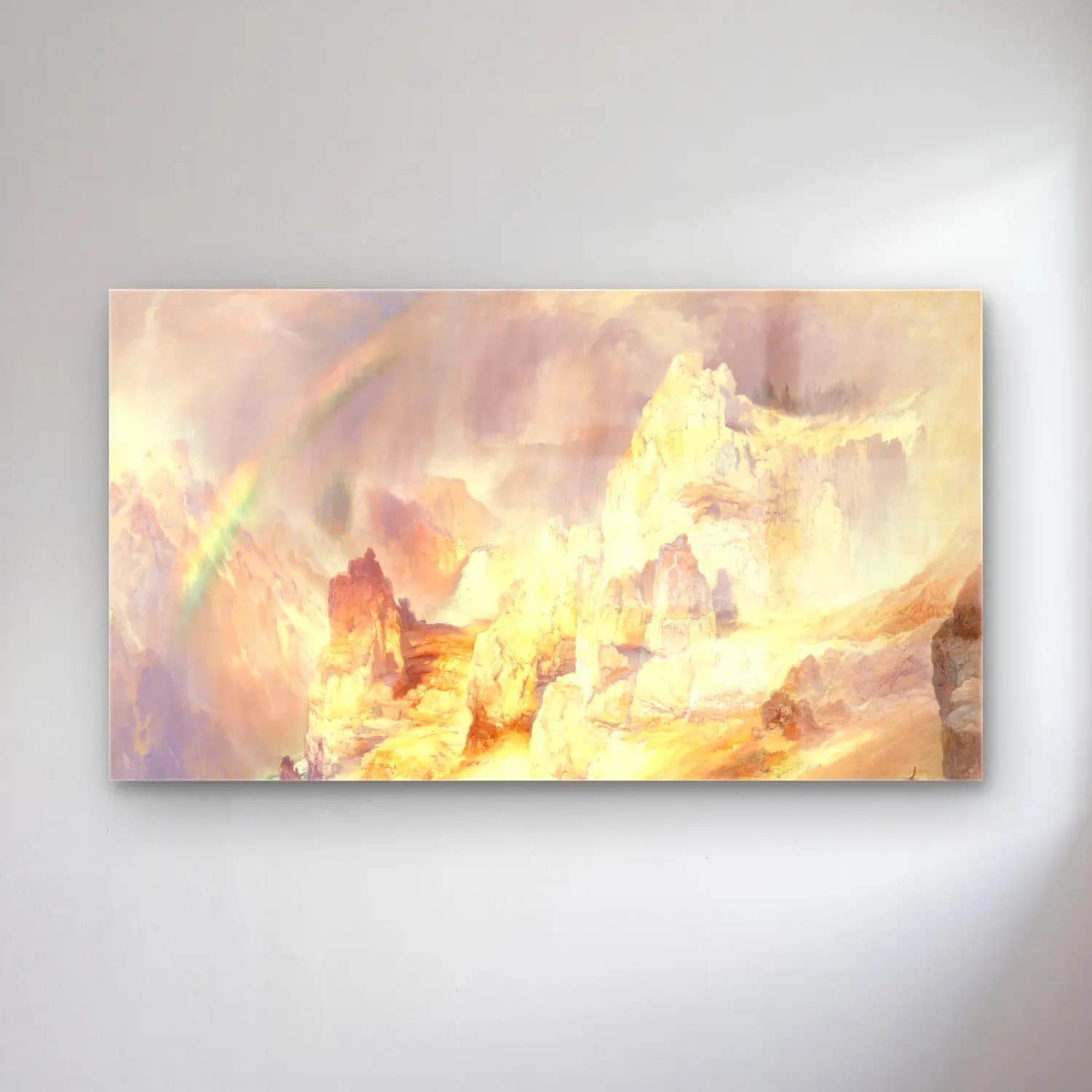 Thomas Moran – Rainbow Over The Grand Canyon Of The Yellowstone cam tablo — Thomas Moran – Rainbow Over The Grand Canyon Of The Yellowstone — yağlı boya dağ manzarası