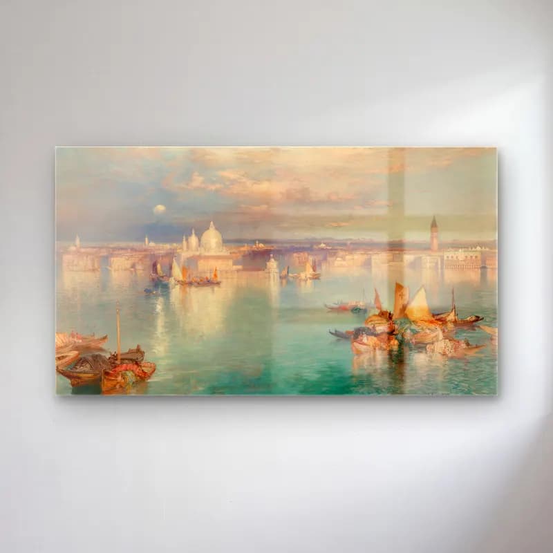 Thomas Moran – Venetian Scene – Turkuaz Tonlar cam tablo — Thomas Moran – Venetian Scene – Turkuaz Tonlar — empresyonist liman ve tekneler