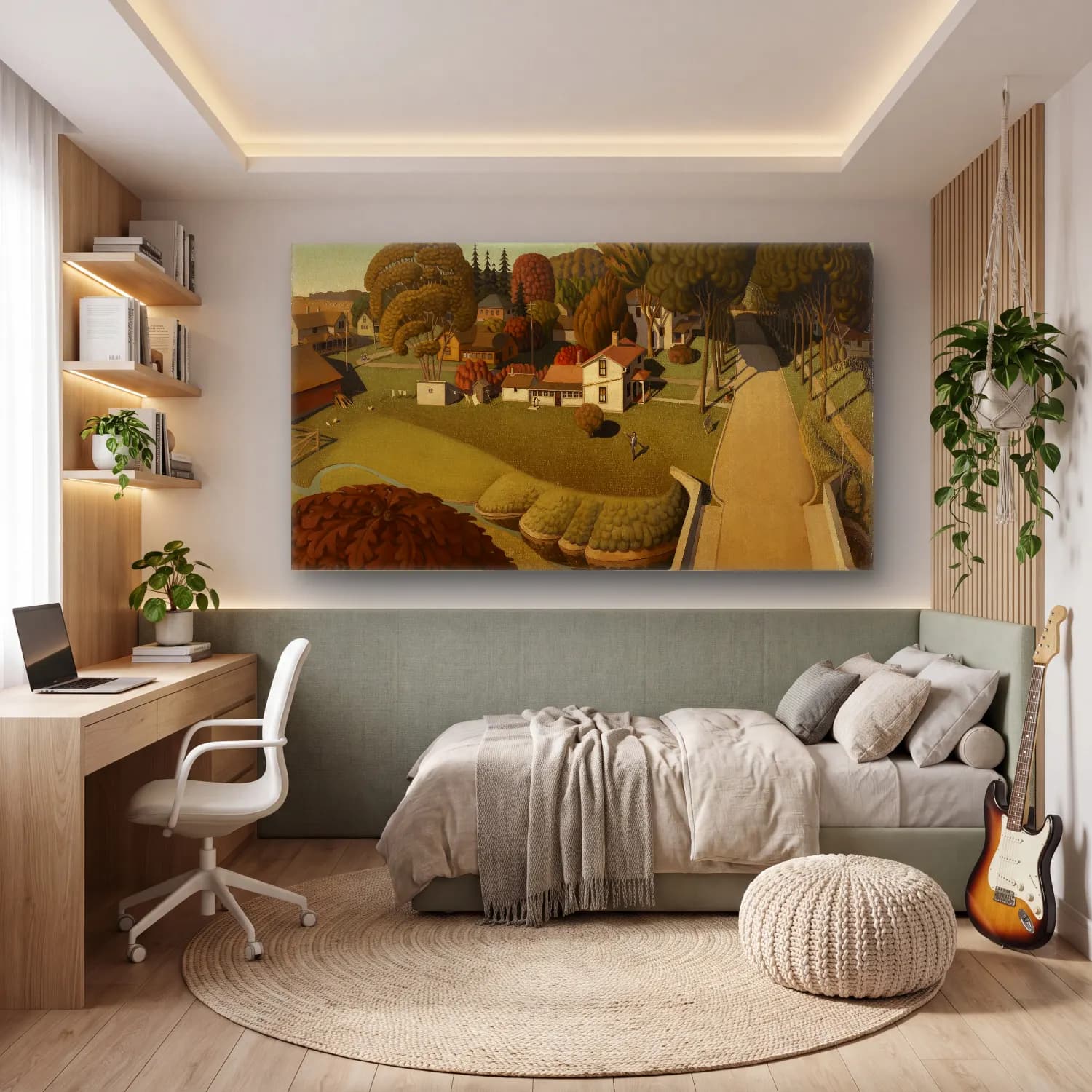 Grant Wood – The Birthplace of Herbert Hoover, West Branch, Iowa cam tablo — genç odasında