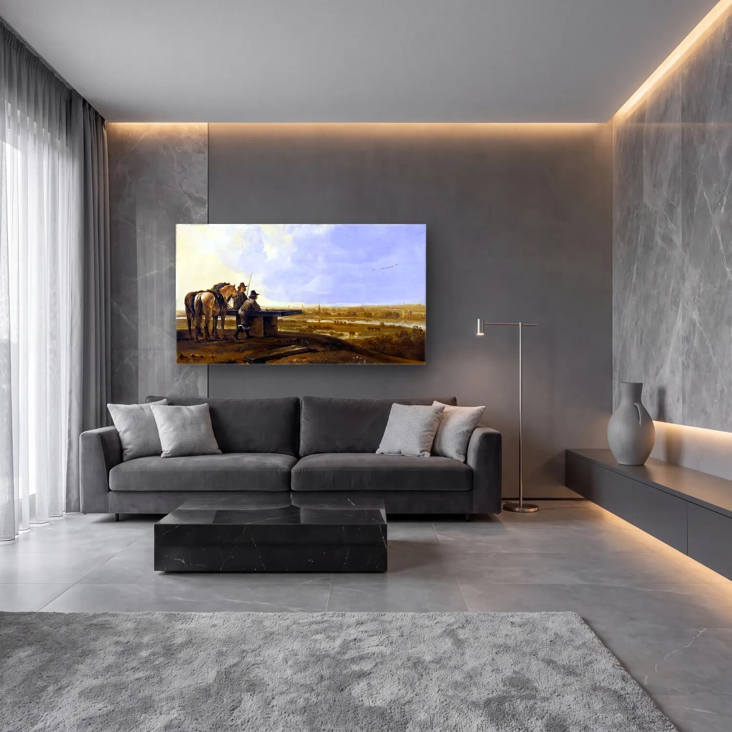 Aelbert Cuyp – Panoramic Landscape cam tablo — lüks salon duvarında