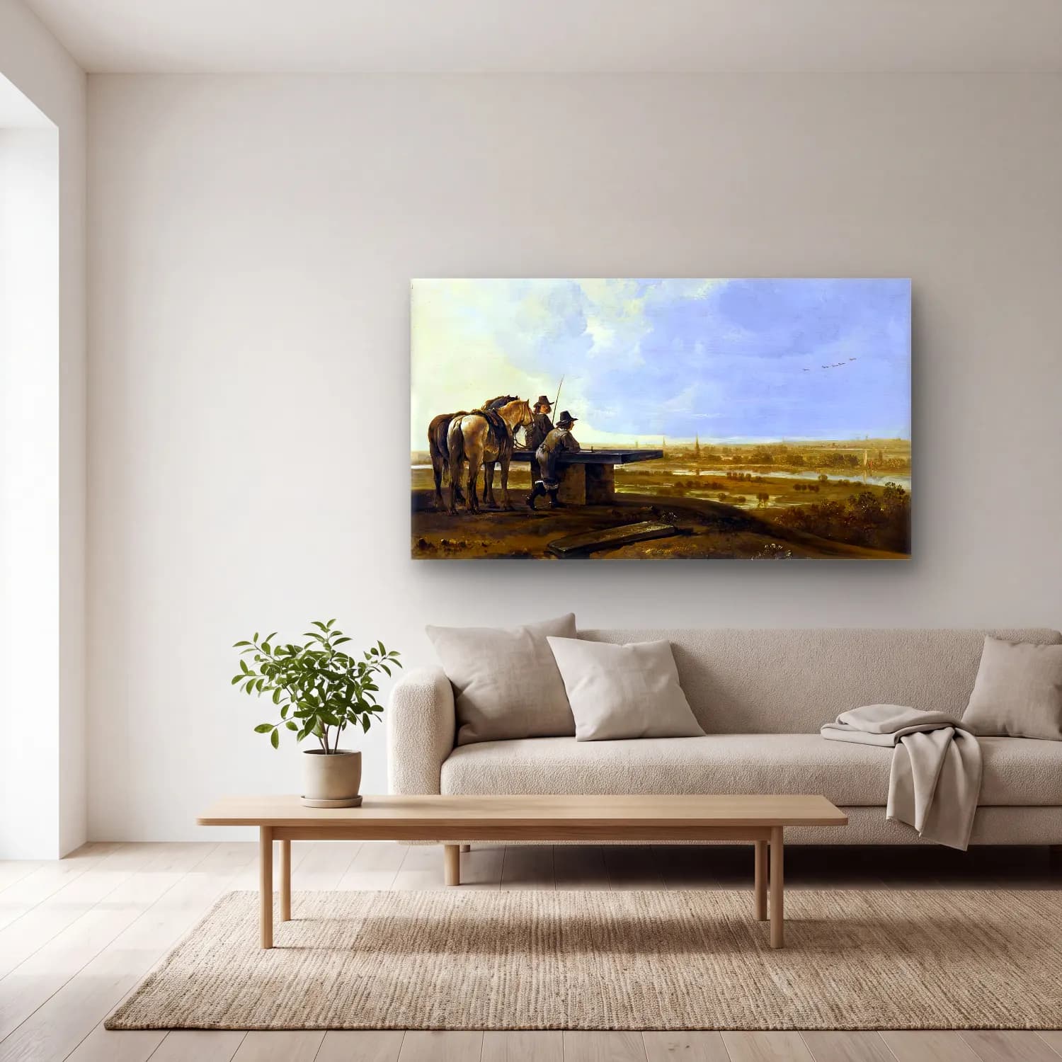 Aelbert Cuyp – Panoramic Landscape cam tablo — açık renk salonda