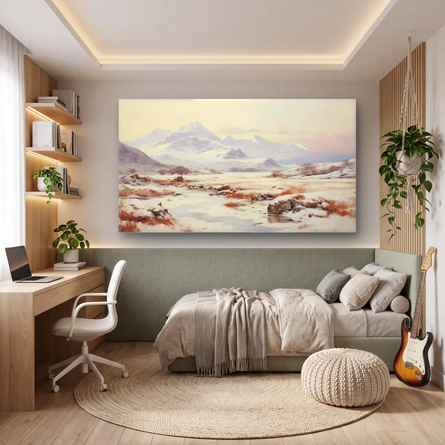 Yağlı Boya Karlı Kış Manzarası No. 61 cam tablo — genç odasında