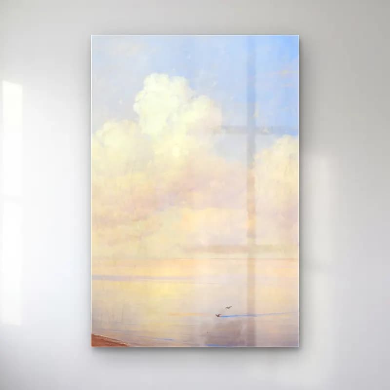 Konstantinovich Aivazovsky – Ruhige See – Pastel Tonlar cam tablo — Konstantinovich Aivazovsky – Ruhige See – Pastel Tonlar — yağlı boya sakin deniz ufku