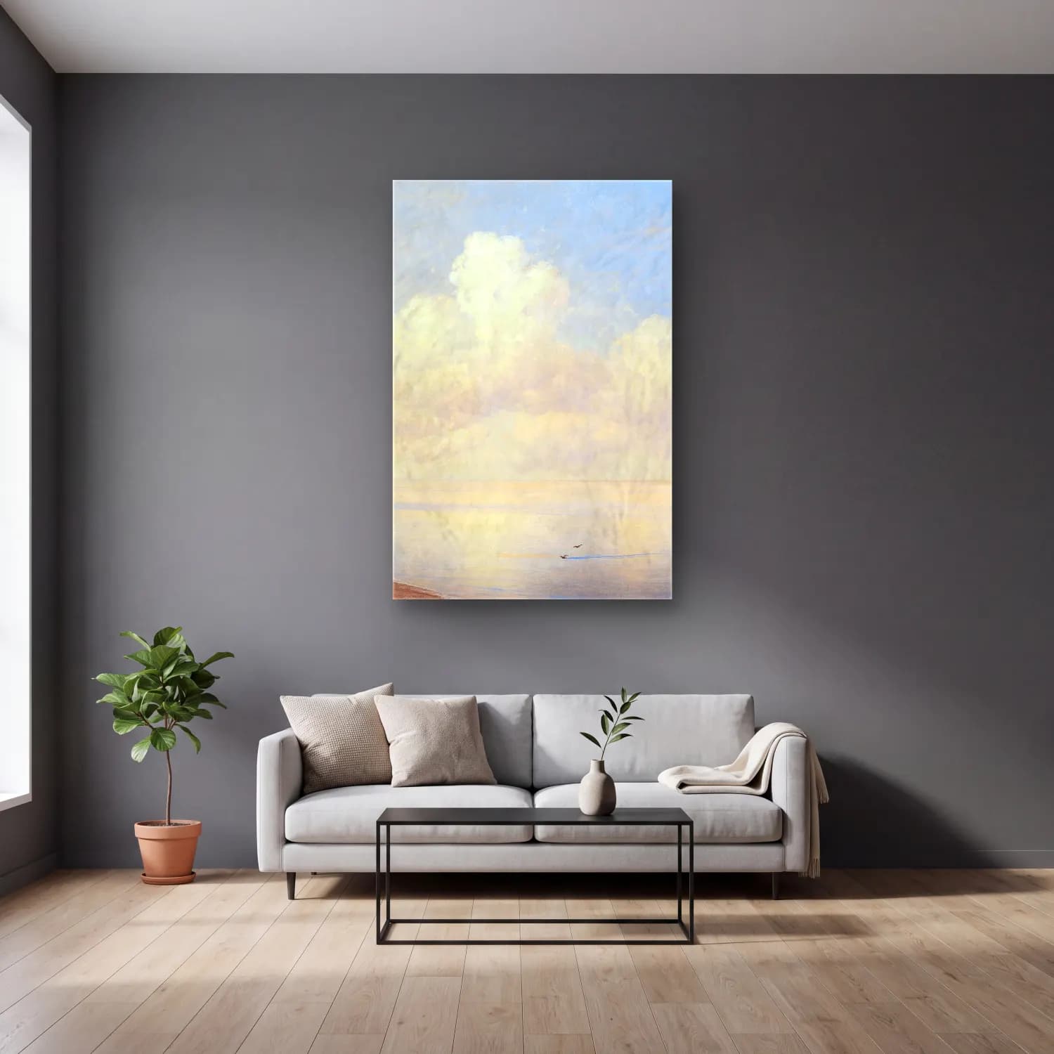 Konstantinovich Aivazovsky – Ruhige See – Pastel Tonlar cam tablo — gri duvarlı salonda