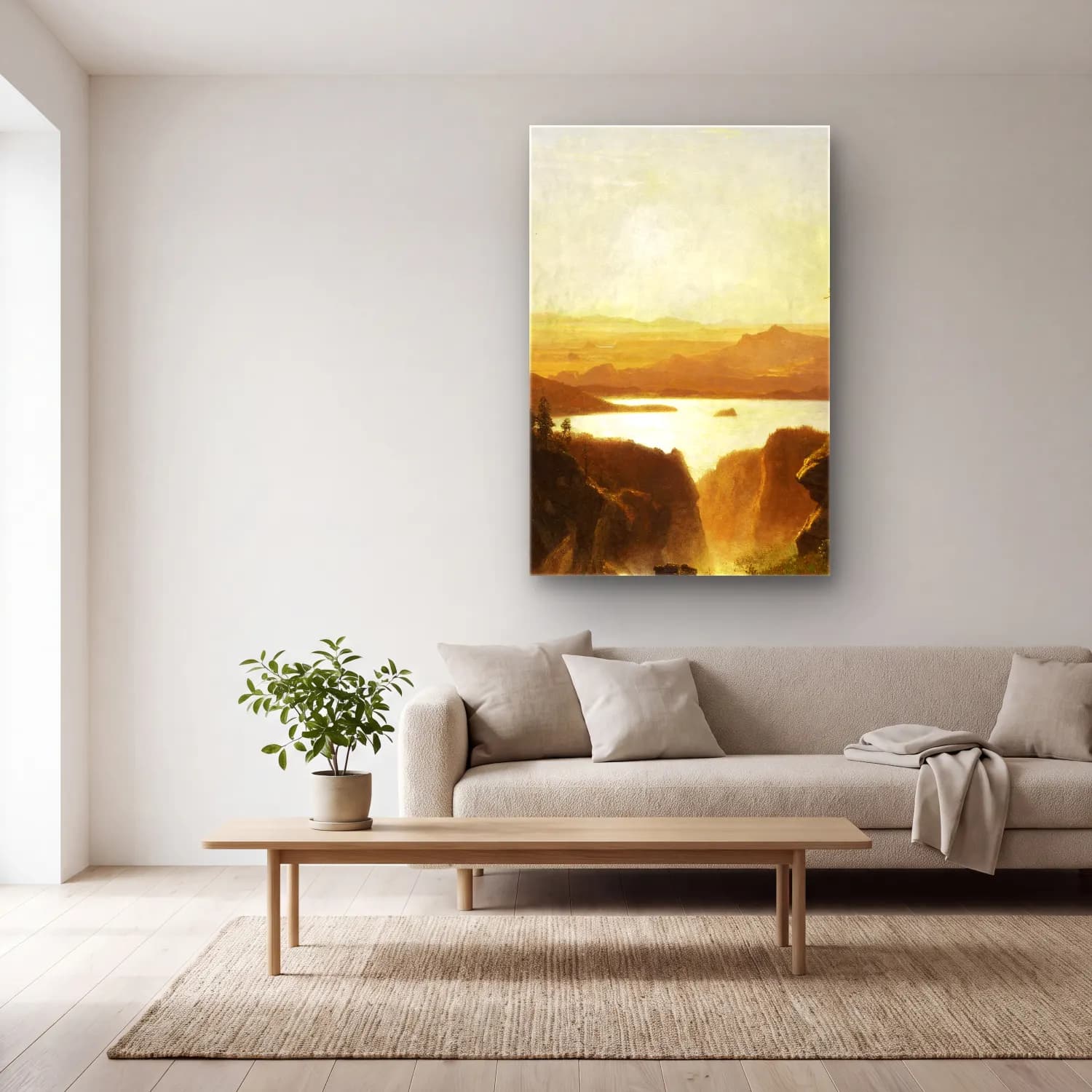 Albert Bierstadt – Island Lake, Wind River Range, Wyoming – Sarı Tonlar cam tablo — açık renk salonda