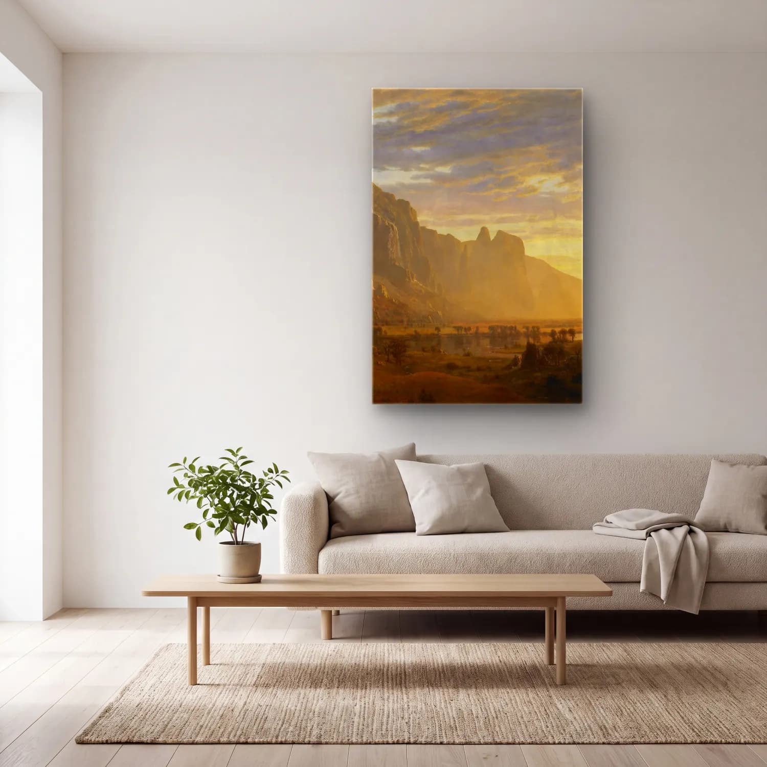 Albert Bierstadt – Looking Down Yosemite Valley, California – Sarı Tonlar cam tablo — açık renk salonda