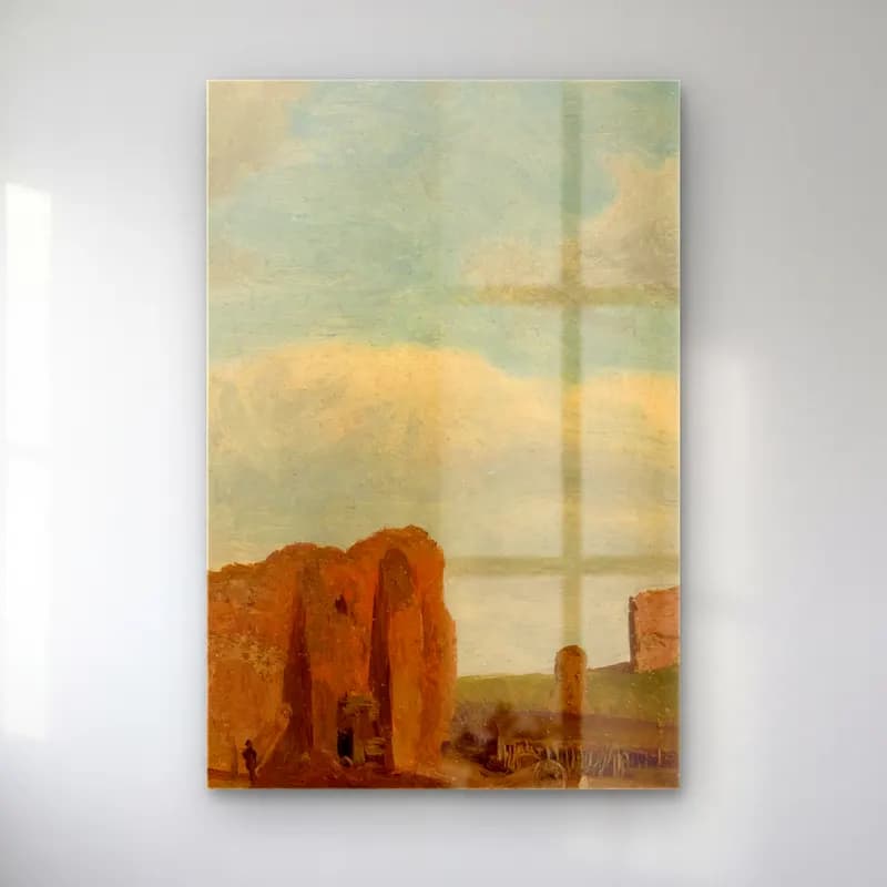 Albert Bierstadt – Ruins-Campagna of Rome – Bej Tonlar cam tablo — Albert Bierstadt – Ruins-Campagna of Rome – Bej Tonlar — empresyonist antik kalıntılar