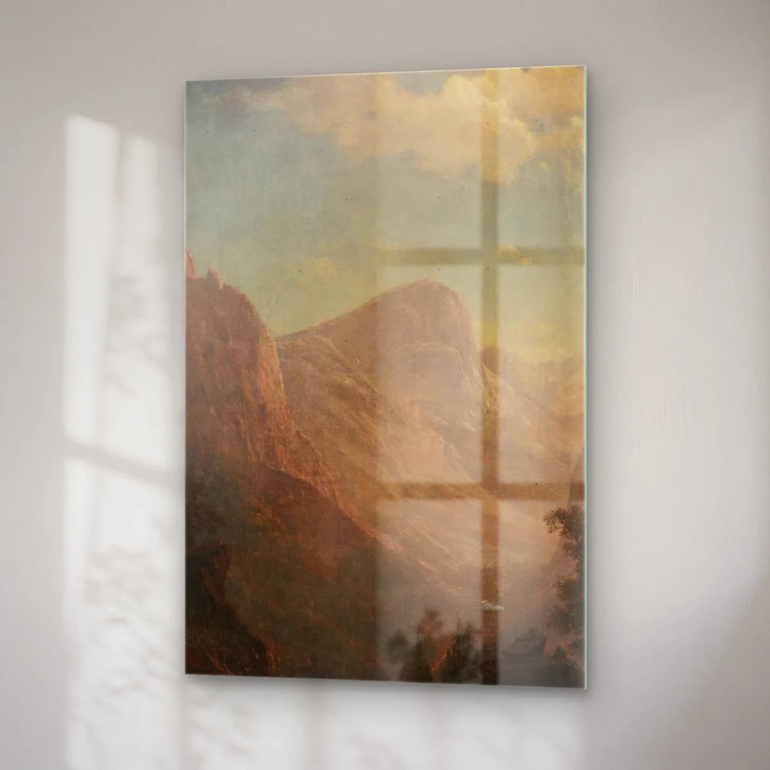 Albert Bierstadt – View in the Yosemite Valley (between 1850 and 1890) – Bej Tonlar cam tablo — sağ açıdan görünüm