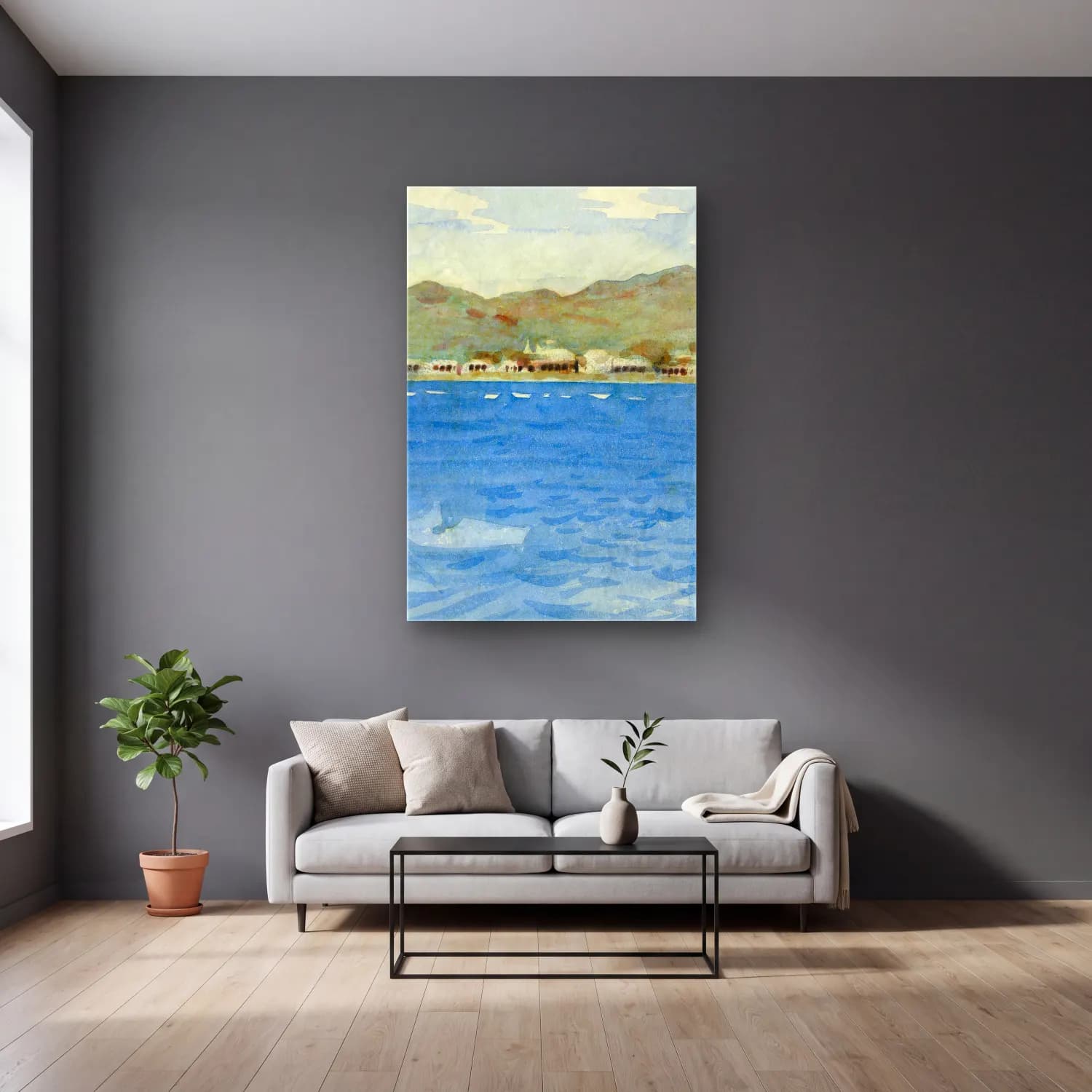 Abbott Handerson Thayer – Azores cam tablo — gri duvarlı salonda