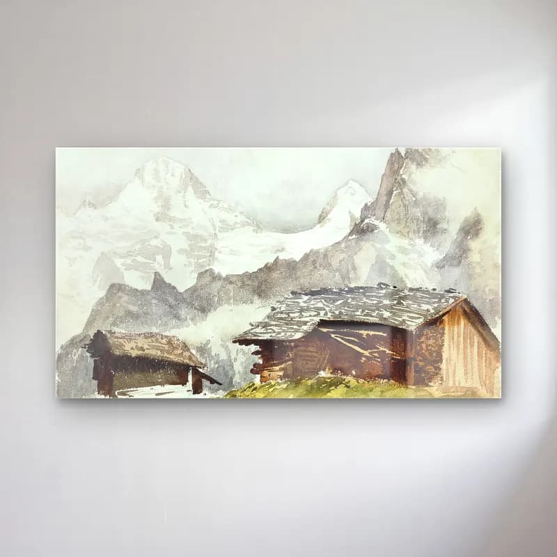 John Singer Sargent – Chalets, Breithorn, Mürren cam tablo — John Singer Sargent – Chalets, Breithorn, Mürren — suluboya dağ manzarası