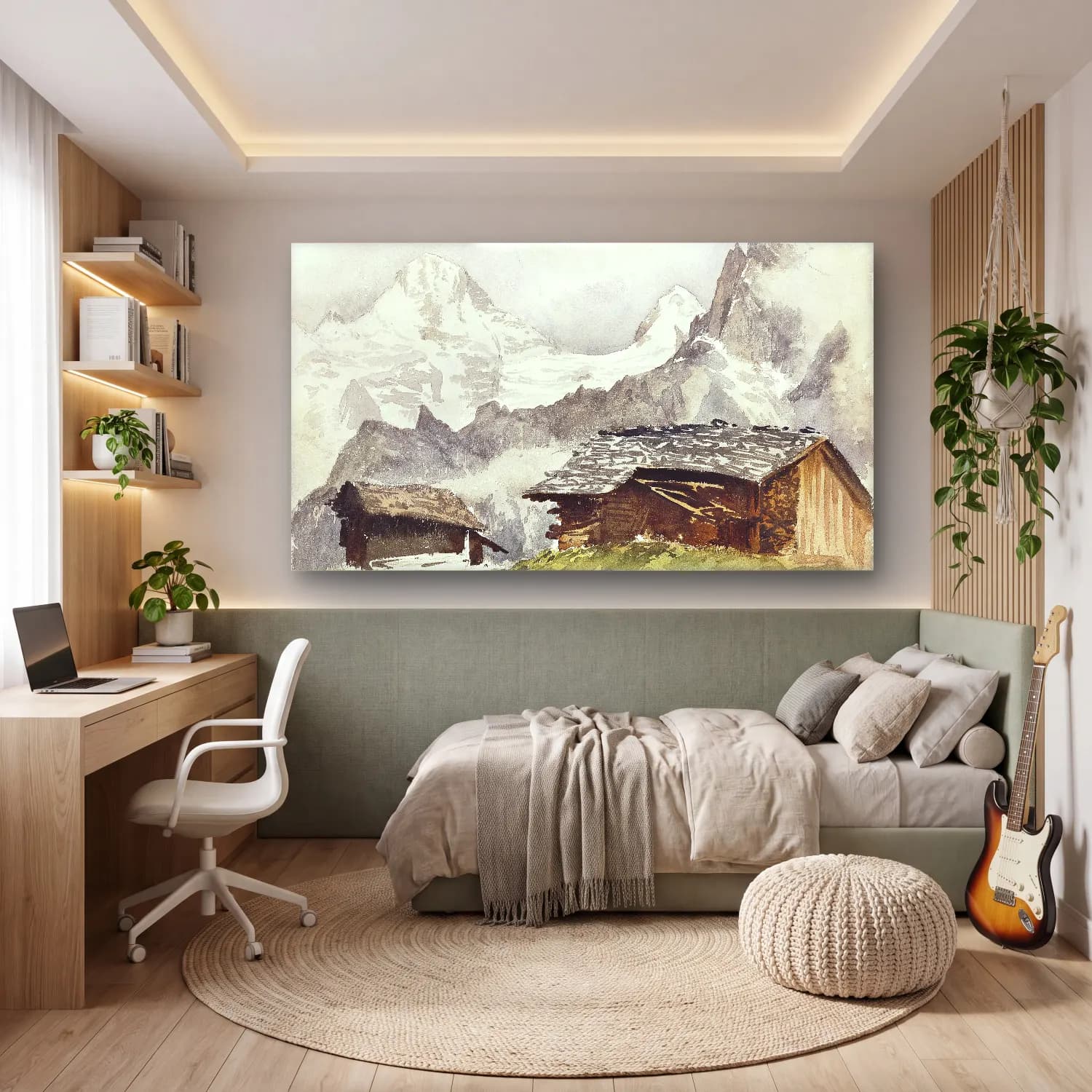 John Singer Sargent – Chalets, Breithorn, Mürren cam tablo — genç odasında