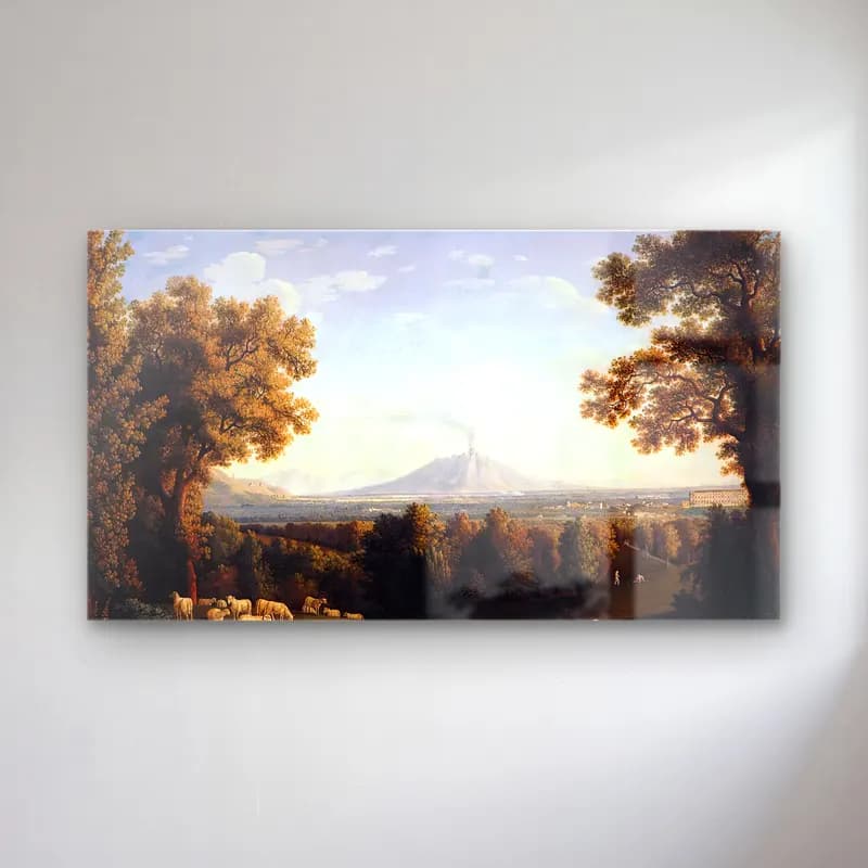 Jacob Philipp Hackert – Landscape with the Palace of Caserta and Vesuvius cam tablo — Jacob Philipp Hackert – Landscape with the Palace of Caserta and Vesuvius — yağlı boya dağ manzarası