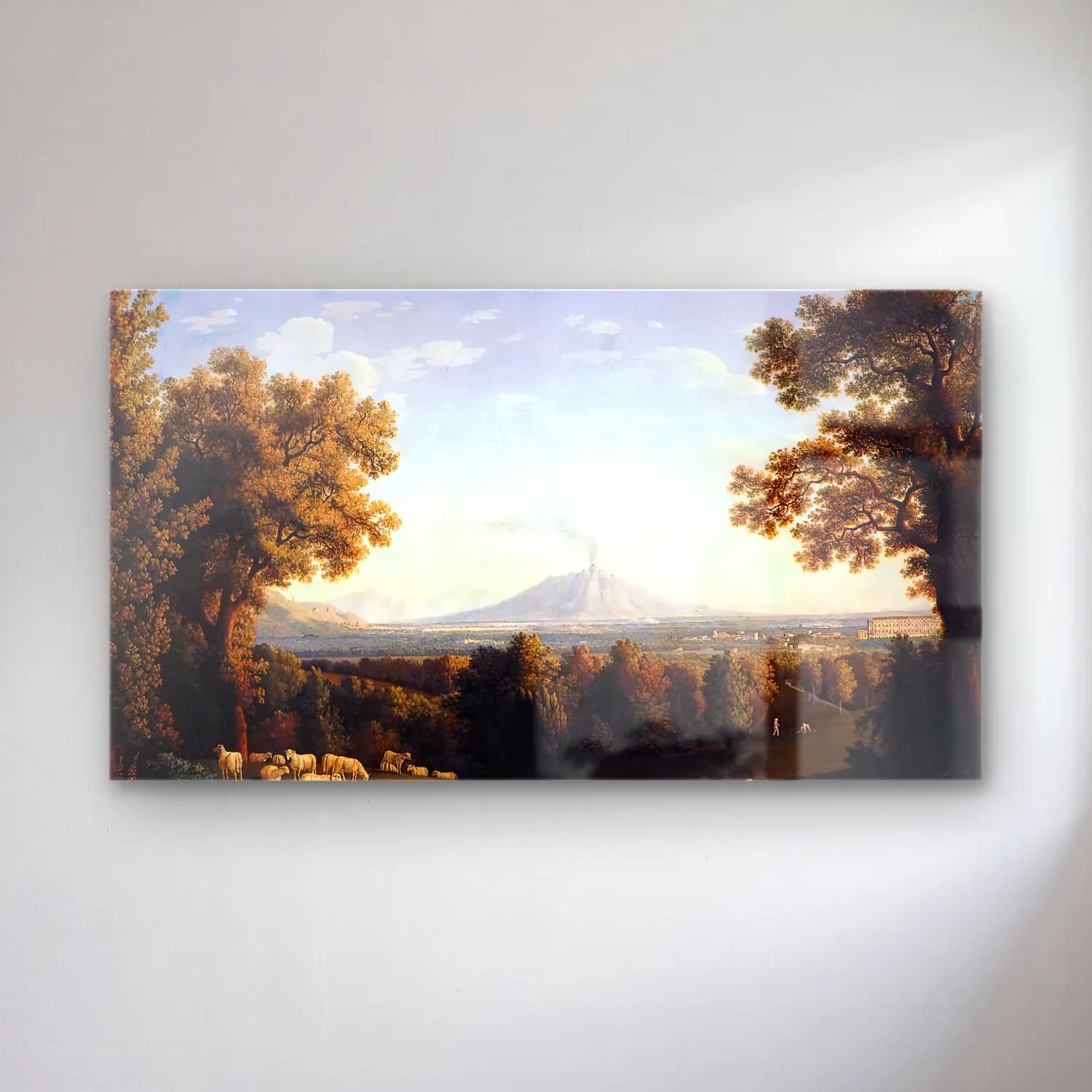 Jacob Philipp Hackert – Landscape with the Palace of Caserta and Vesuvius cam tablo — Jacob Philipp Hackert – Landscape with the Palace of Caserta and Vesuvius — yağlı boya dağ manzarası