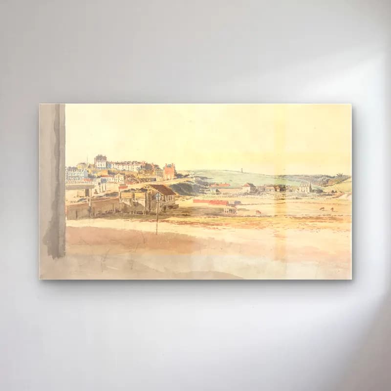 William Henry Hunt – The Flagstaff, Margate cam tablo — William Henry Hunt – The Flagstaff, Margate — vintage akdeniz sahil kasabası