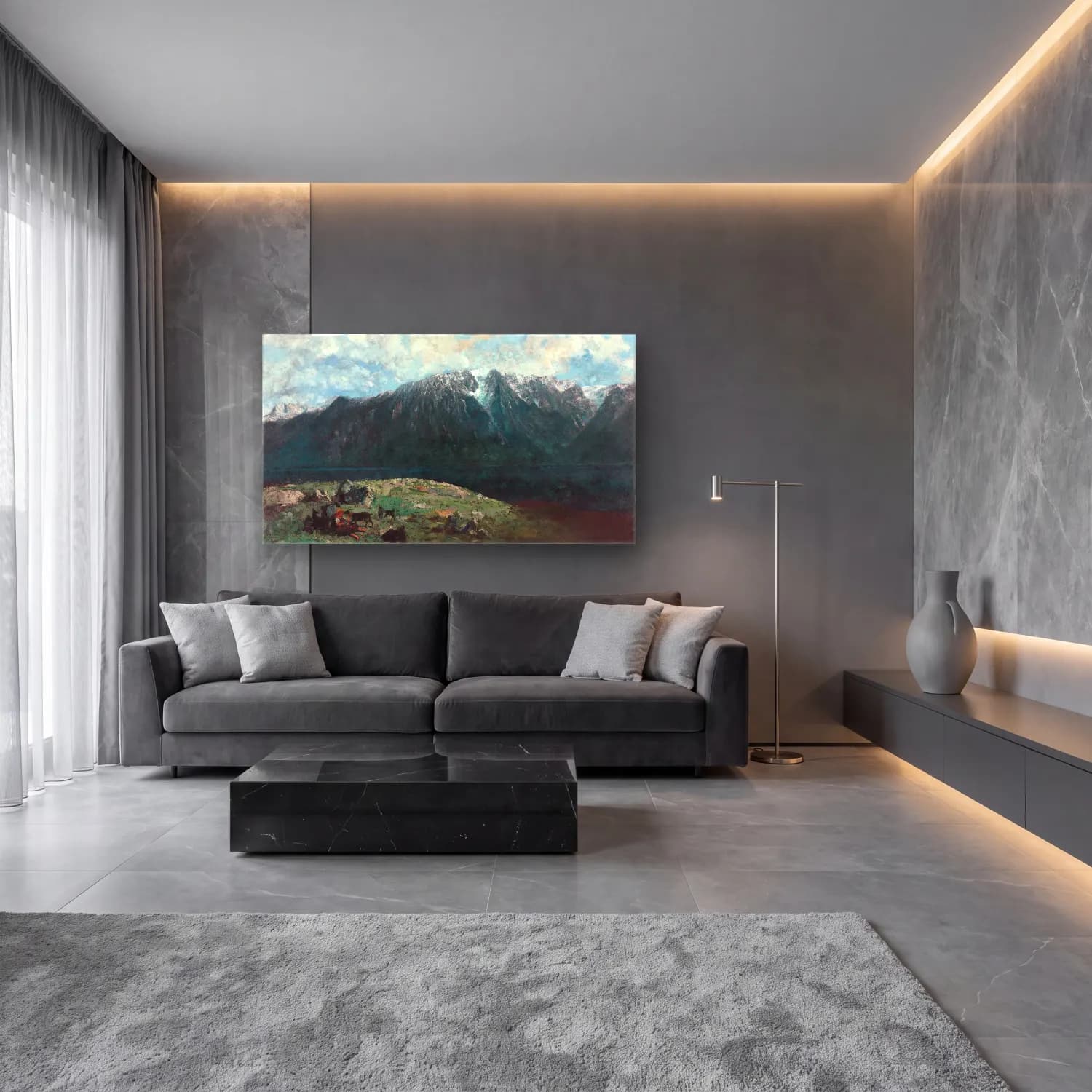 Gustave Courbet – Panoramic View of the Alps, Les Dents du Midi cam tablo — lüks salon duvarında