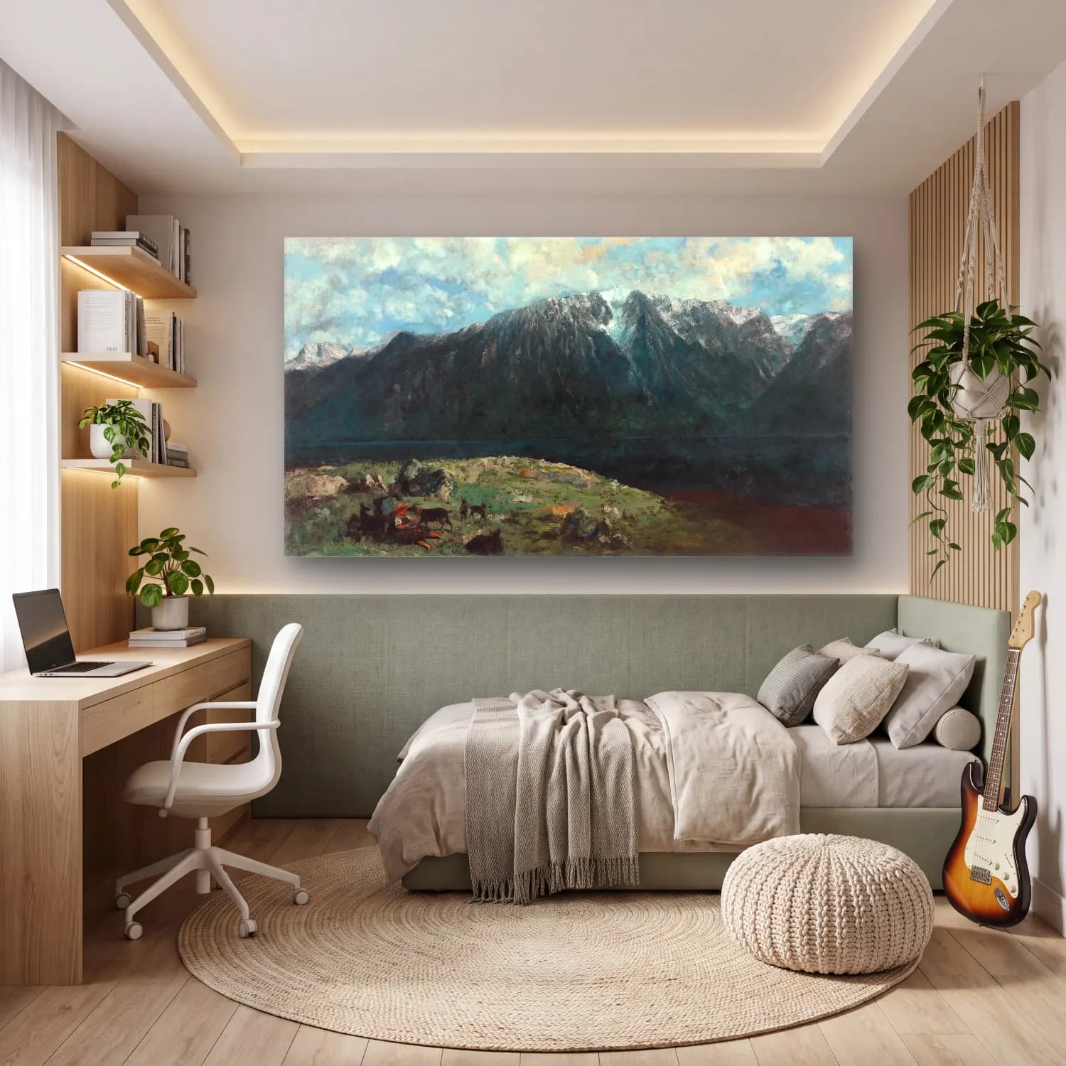 Gustave Courbet – Panoramic View of the Alps, Les Dents du Midi cam tablo — genç odasında