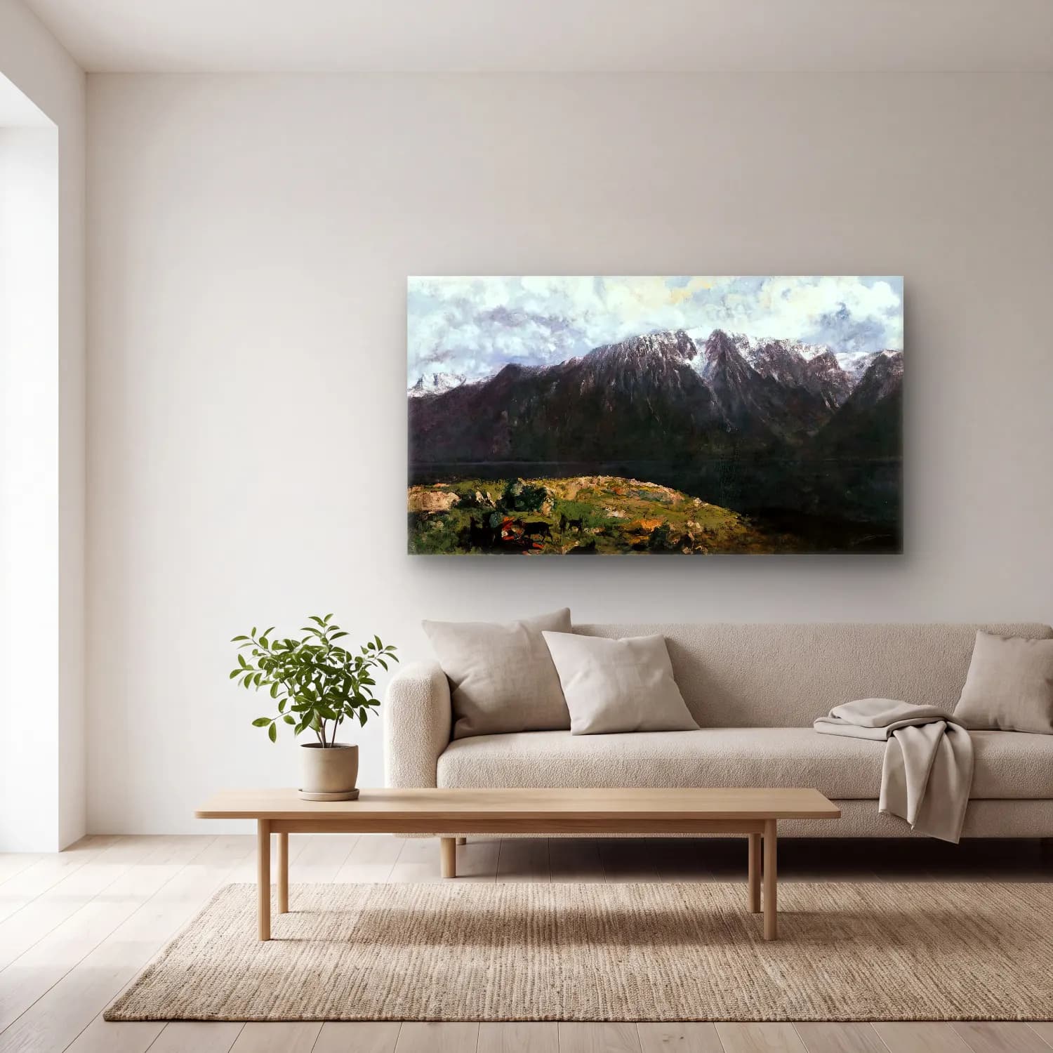 Gustave Courbet – Panoramic View of the Alps, Les Dents du Midi – Siyah Beyaz Tonlar cam tablo — açık renk salonda