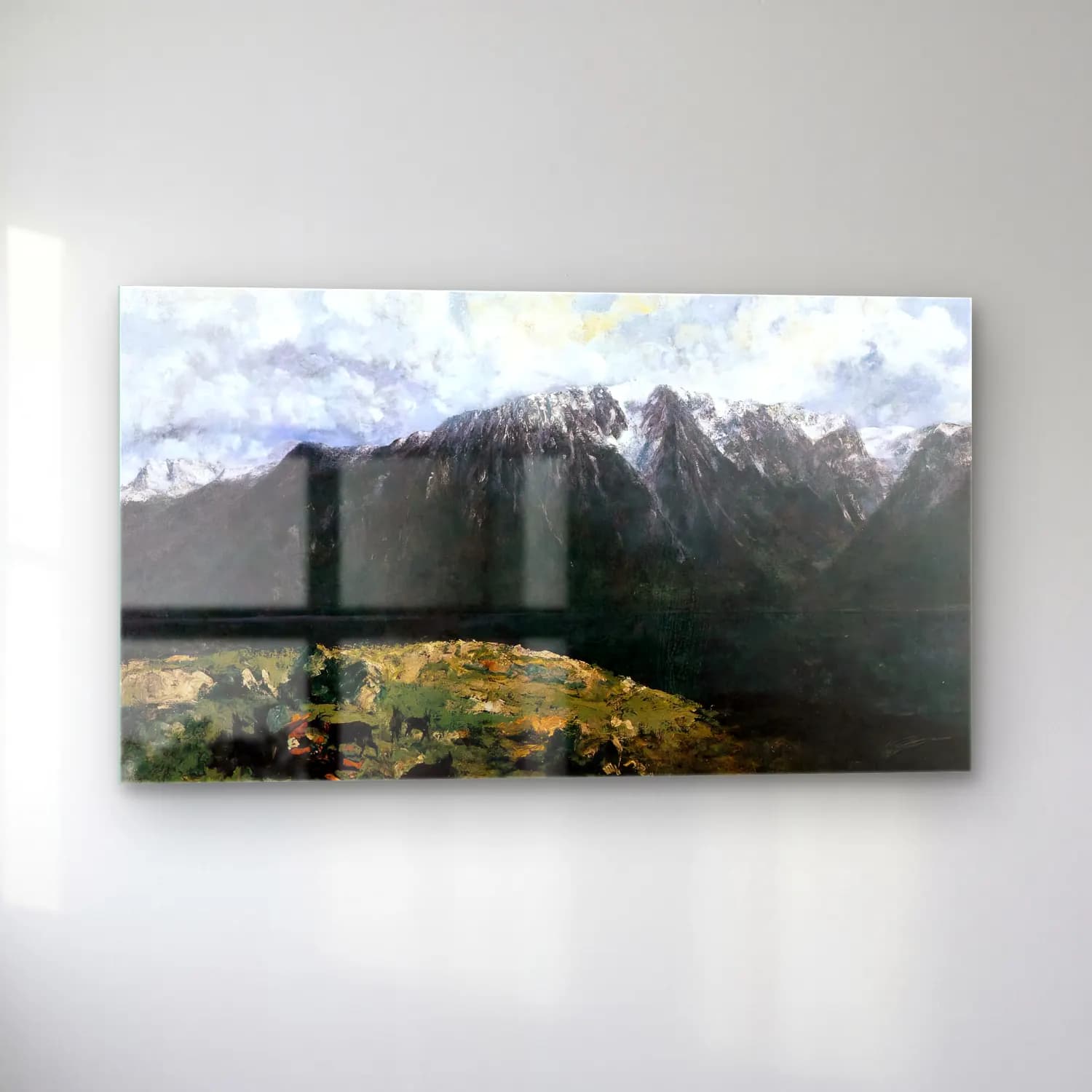 Gustave Courbet – Panoramic View of the Alps, Les Dents du Midi – Siyah Beyaz Tonlar cam tablo — sol açıdan görünüm