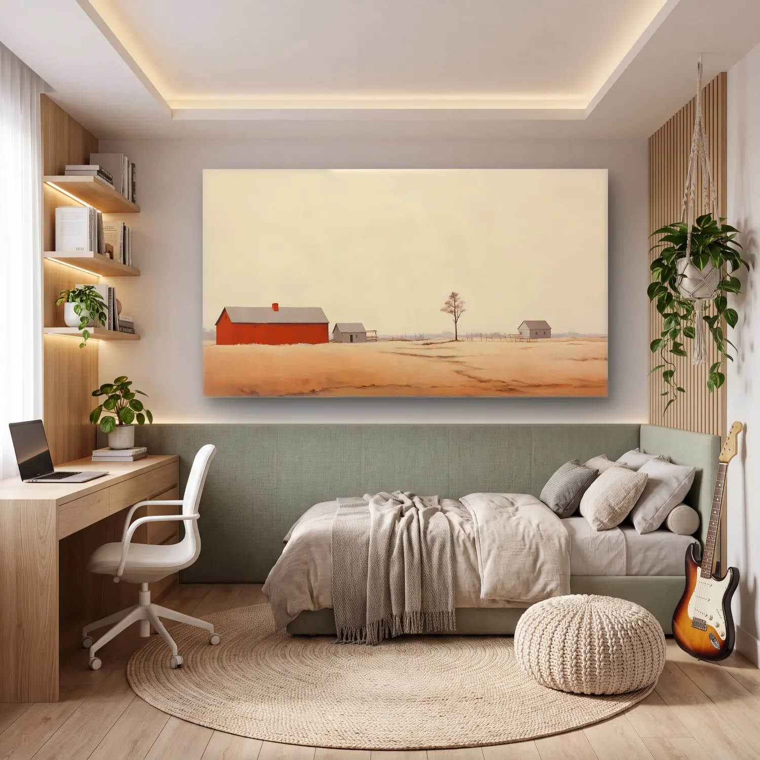 Yağlı Boya Kır Evi No. 14 cam tablo — genç odasında