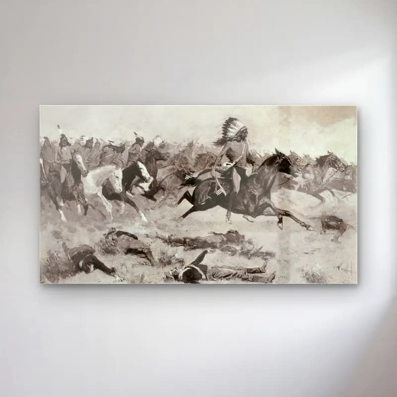 Frederic Remington – Rushing Red Lodges Passed through the Line cam tablo — Frederic Remington – Rushing Red Lodges Passed through the Line — vintage savaş sahnesi
