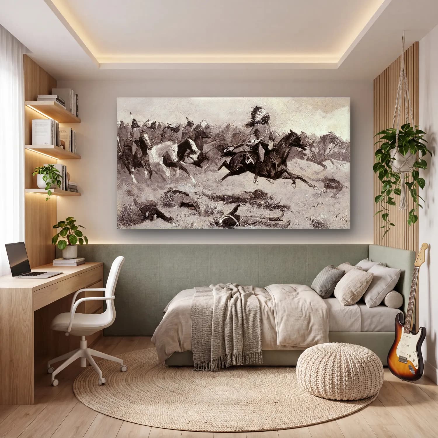 Frederic Remington – Rushing Red Lodges Passed through the Line cam tablo — genç odasında