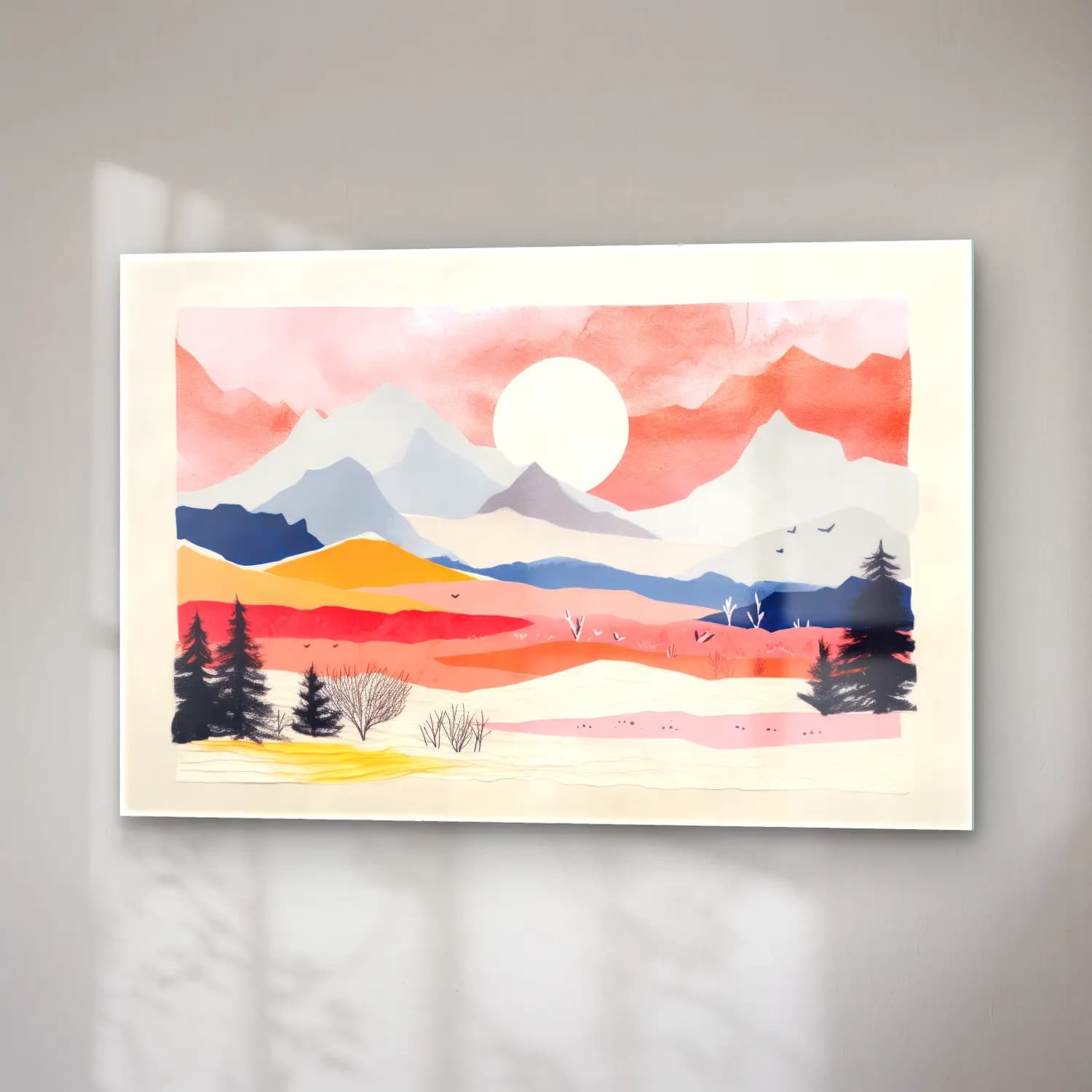 Pastel Dağ Manzarası No. 8 cam tablo — sağ açıdan görünüm