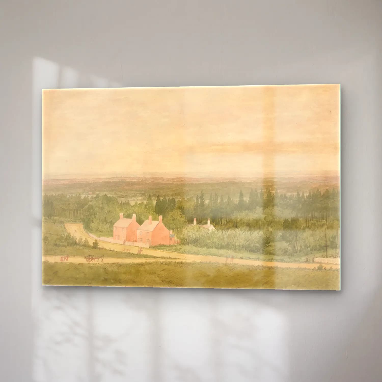 Suluboya Kır Evi No. 9 cam tablo — sağ açıdan görünüm