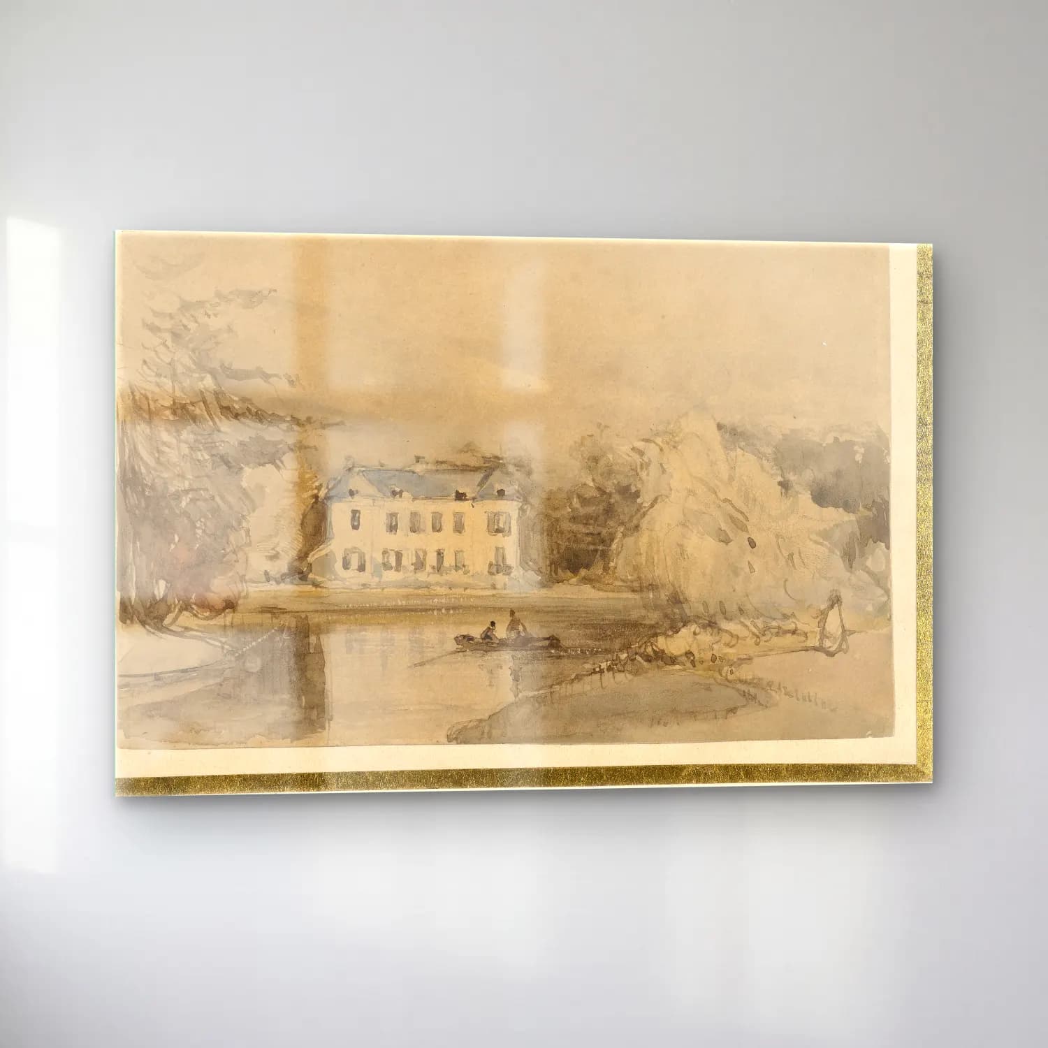 Suluboya Kır Evi No. 14 cam tablo — sol açıdan görünüm