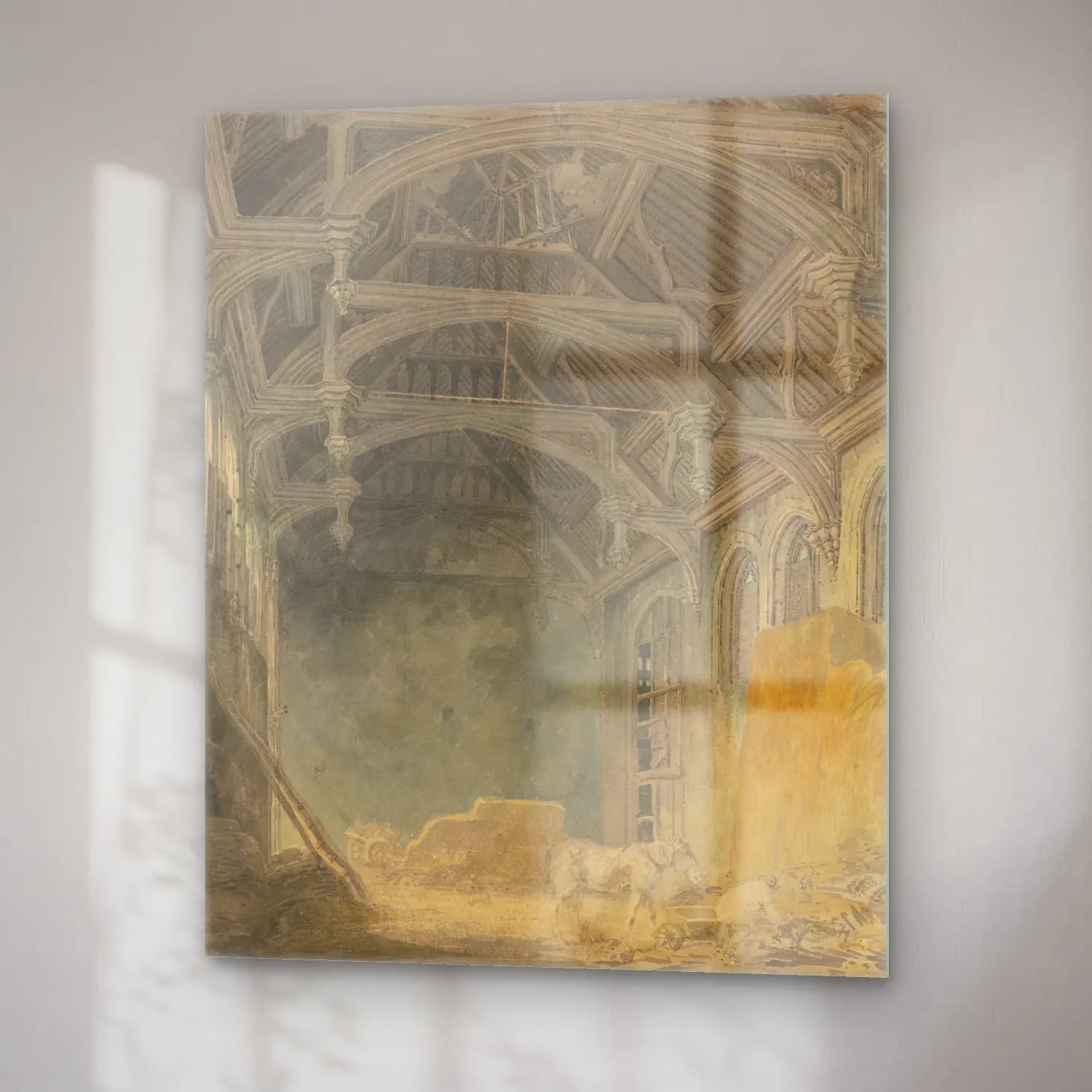 Suluboya Katedral – Pastel Tonlar cam tablo — sağ açıdan görünüm