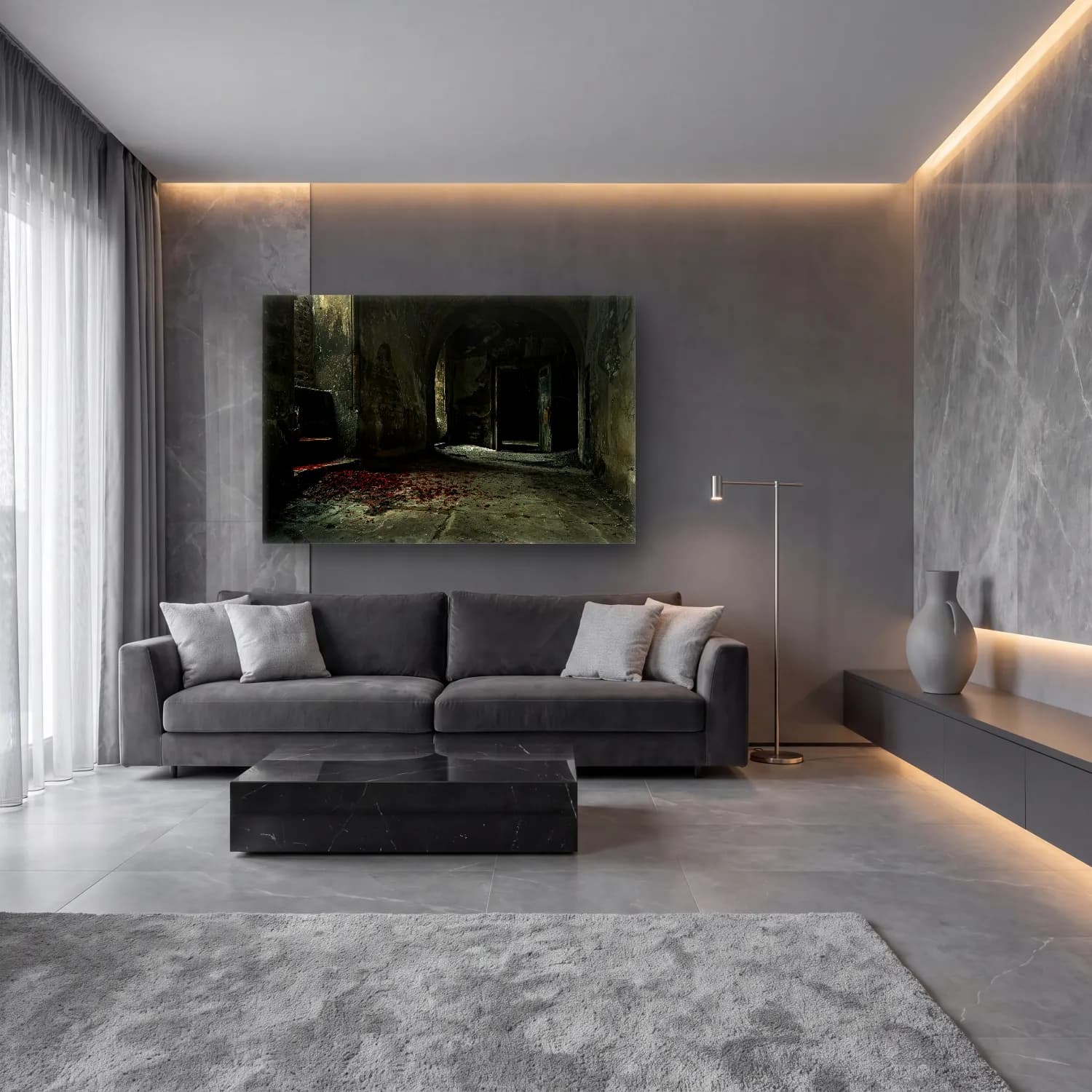 Yağlı Boya Kapı cam tablo — lüks salon duvarında