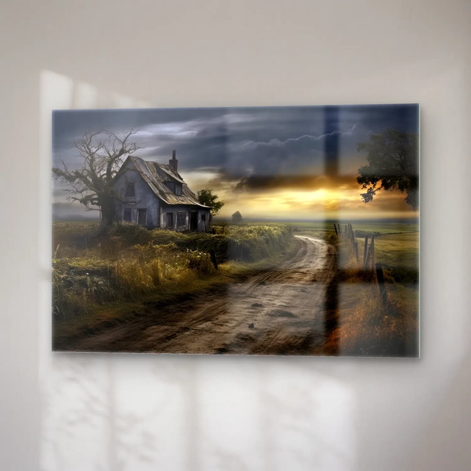 Yağlı Boya Kır Evi No. 21 cam tablo — sağ açıdan görünüm
