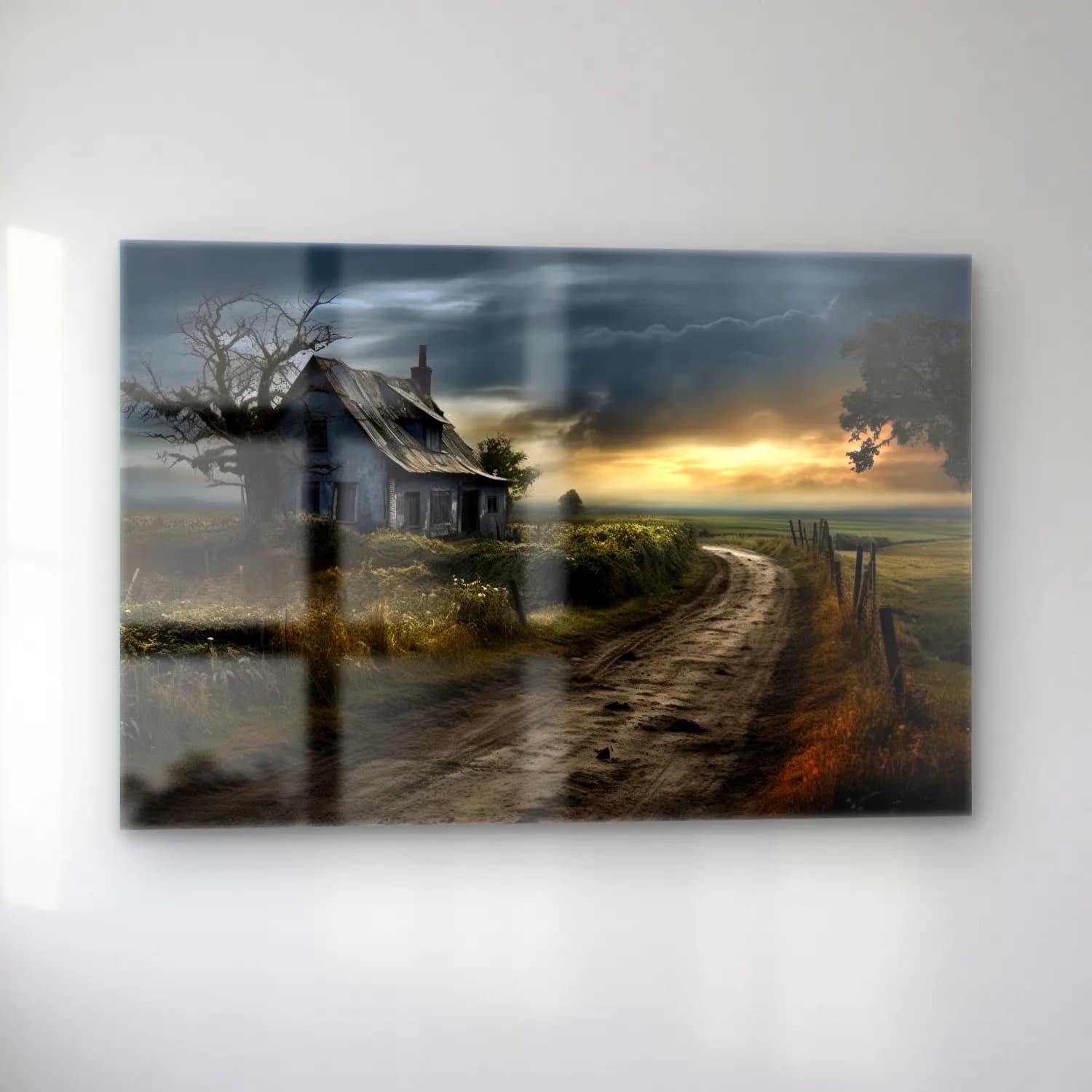 Yağlı Boya Kır Evi No. 21 cam tablo — sol açıdan görünüm
