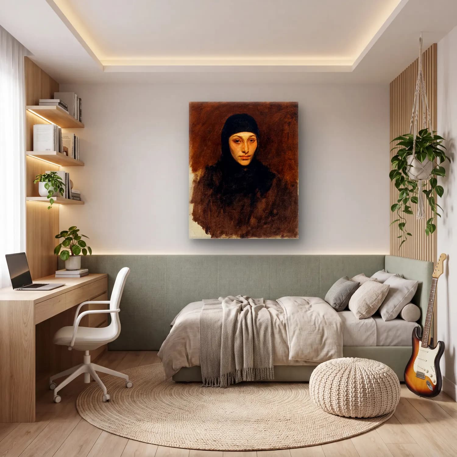 Yağlı Boya Kadın Portresi No. 2 cam tablo — genç odasında