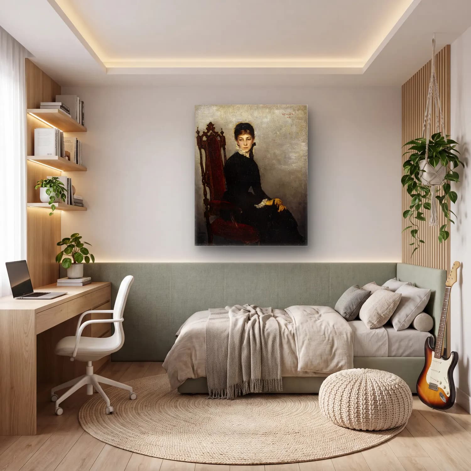 Yağlı Boya Kadın Portresi No. 4 cam tablo — genç odasında