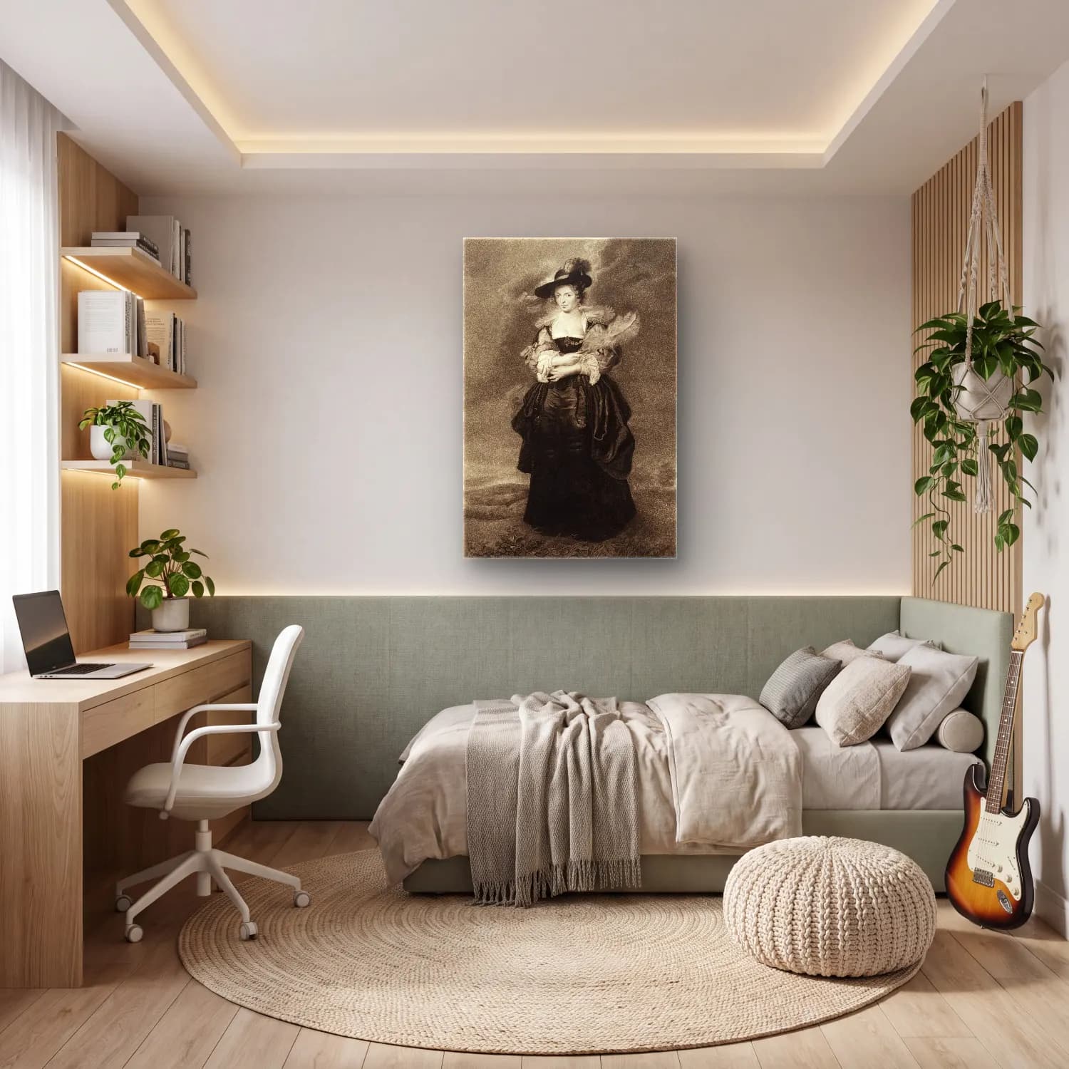 Siyah Beyaz Kadın Portresi No. 2 cam tablo — genç odasında
