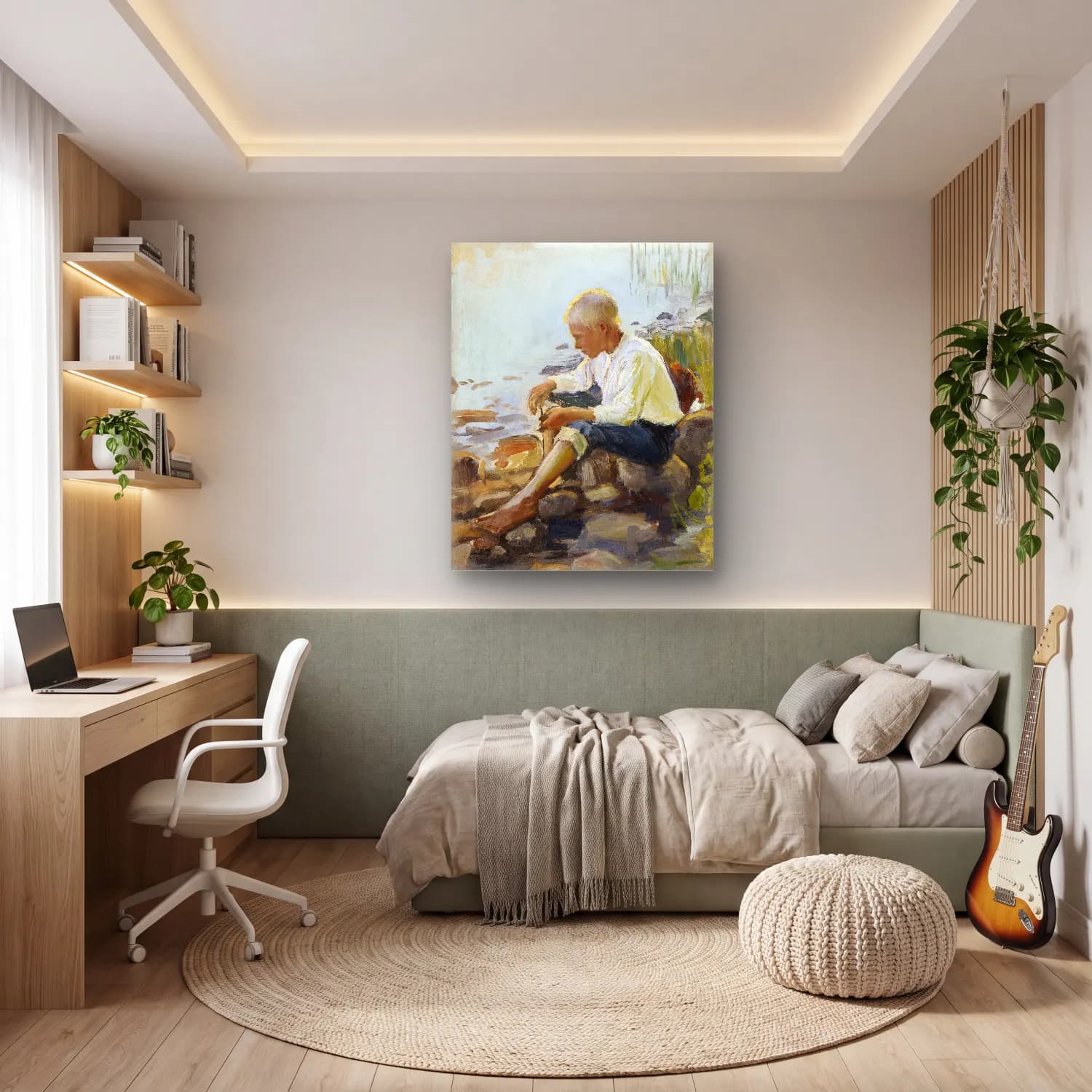 Yağlı Boya Erkek Portresi No. 3 cam tablo — genç odasında