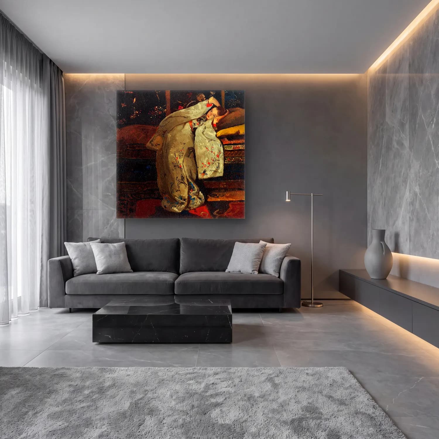 Yağlı Boya Elbiseli Kadın No. 5 cam tablo — lüks salon duvarında