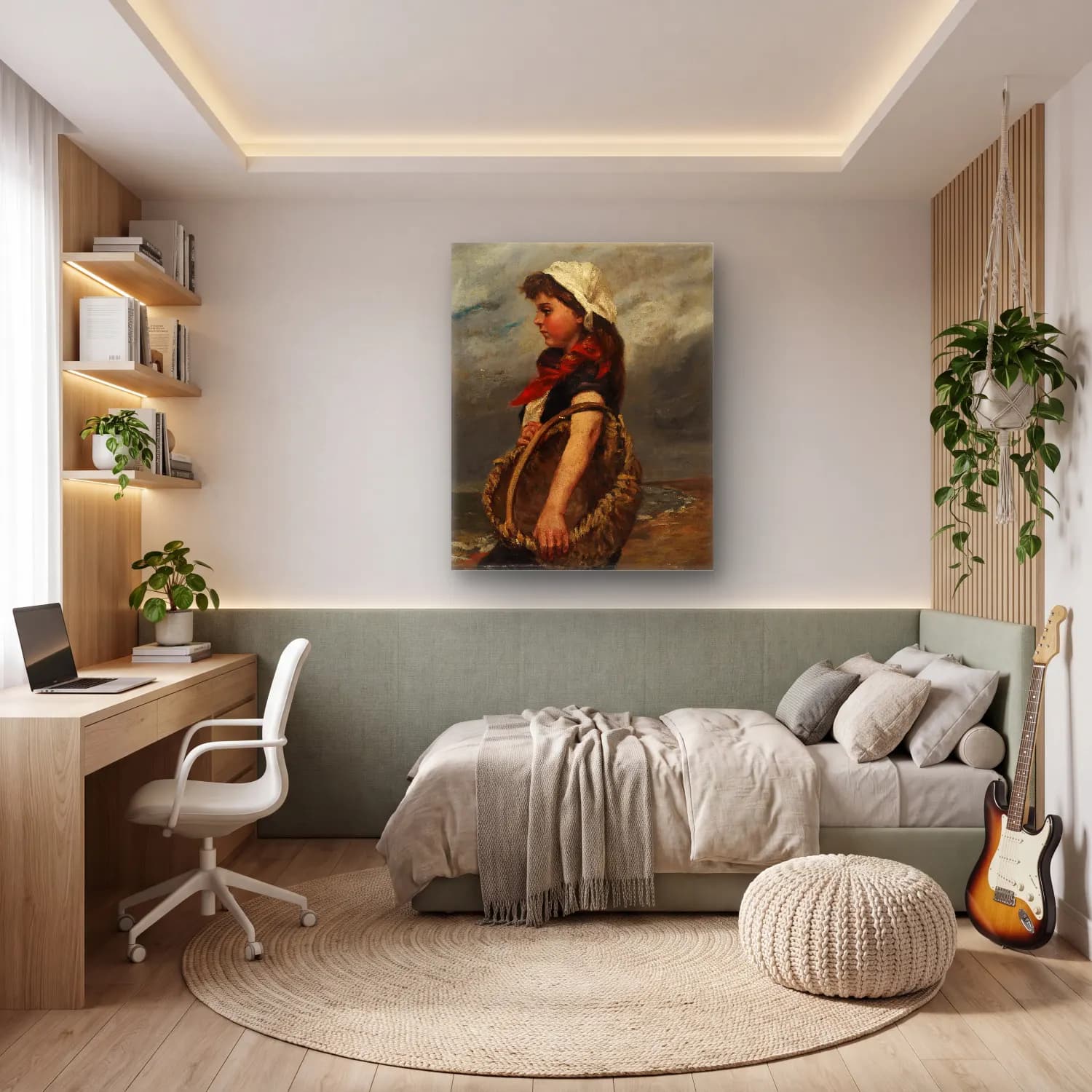 Yağlı Boya Kız Çocuğu Portresi No. 6 cam tablo — genç odasında