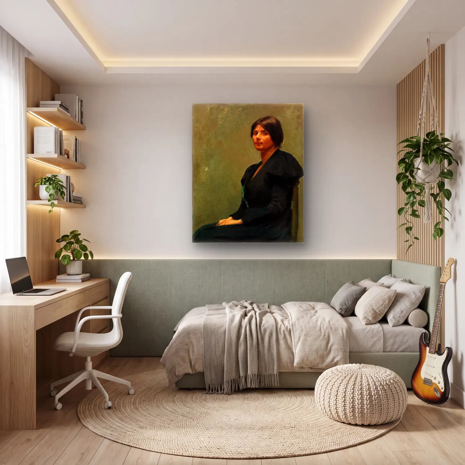 Yağlı Boya Kadın Portresi No. 15 cam tablo — genç odasında