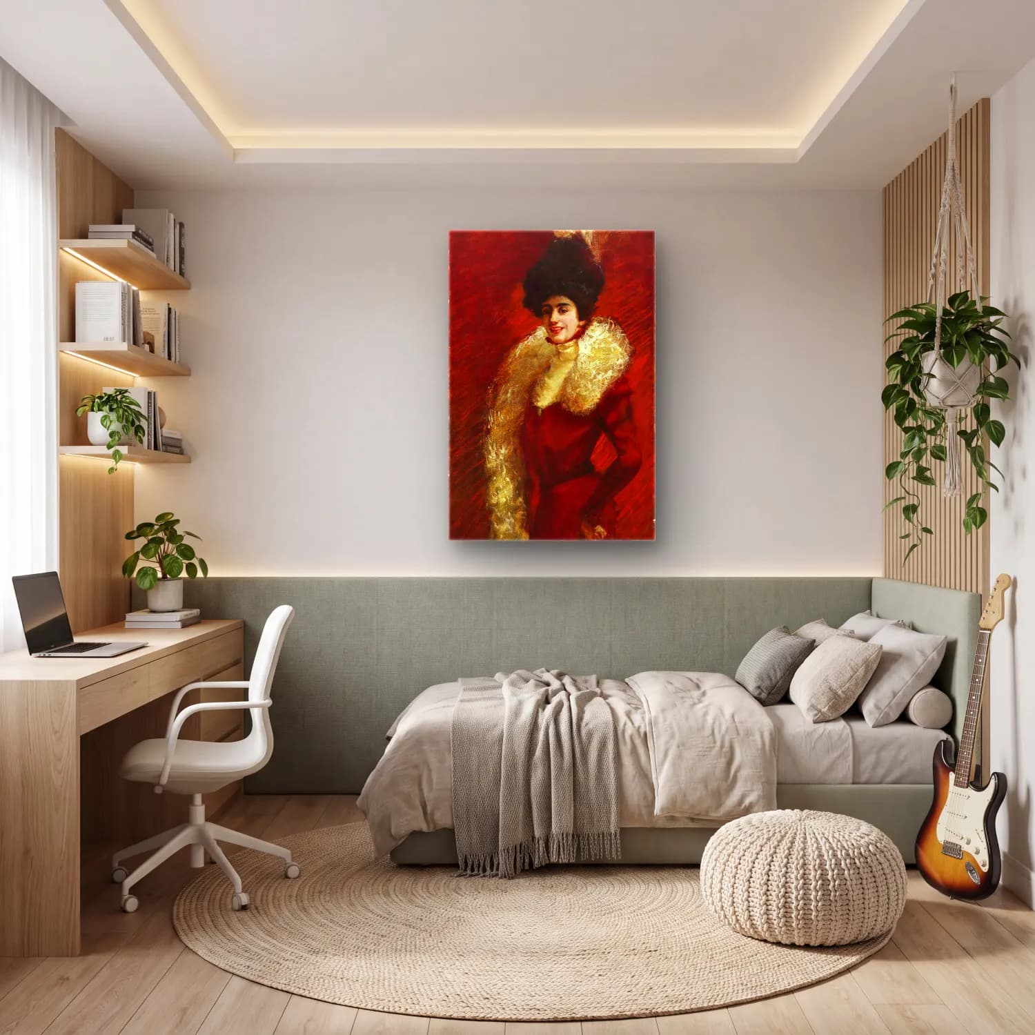 Yağlı Boya Kadın Portresi No. 17 cam tablo — genç odasında
